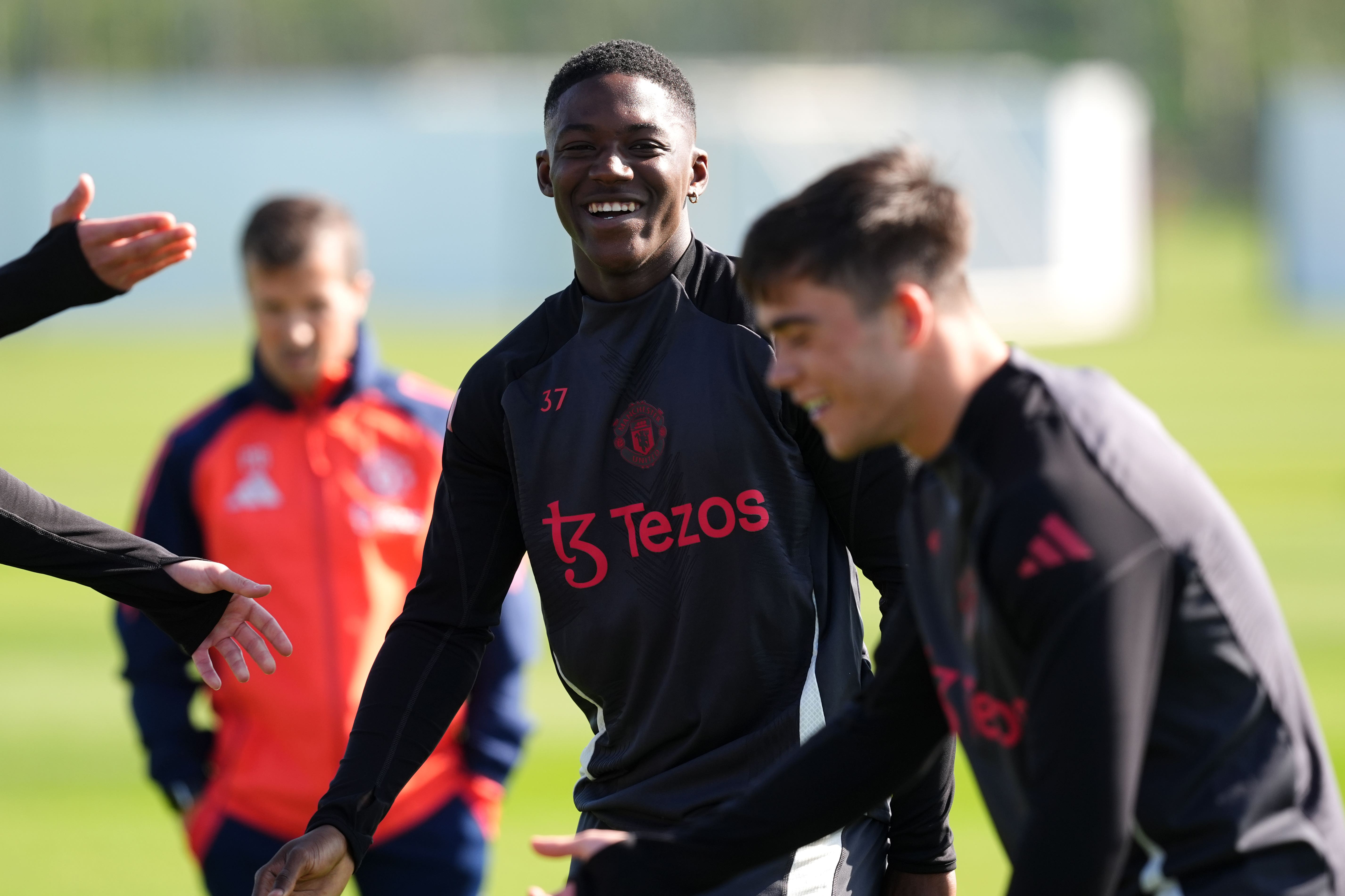 Manchester United’s Kobbie Mainoo during a training session (Martin Rickett/PA)