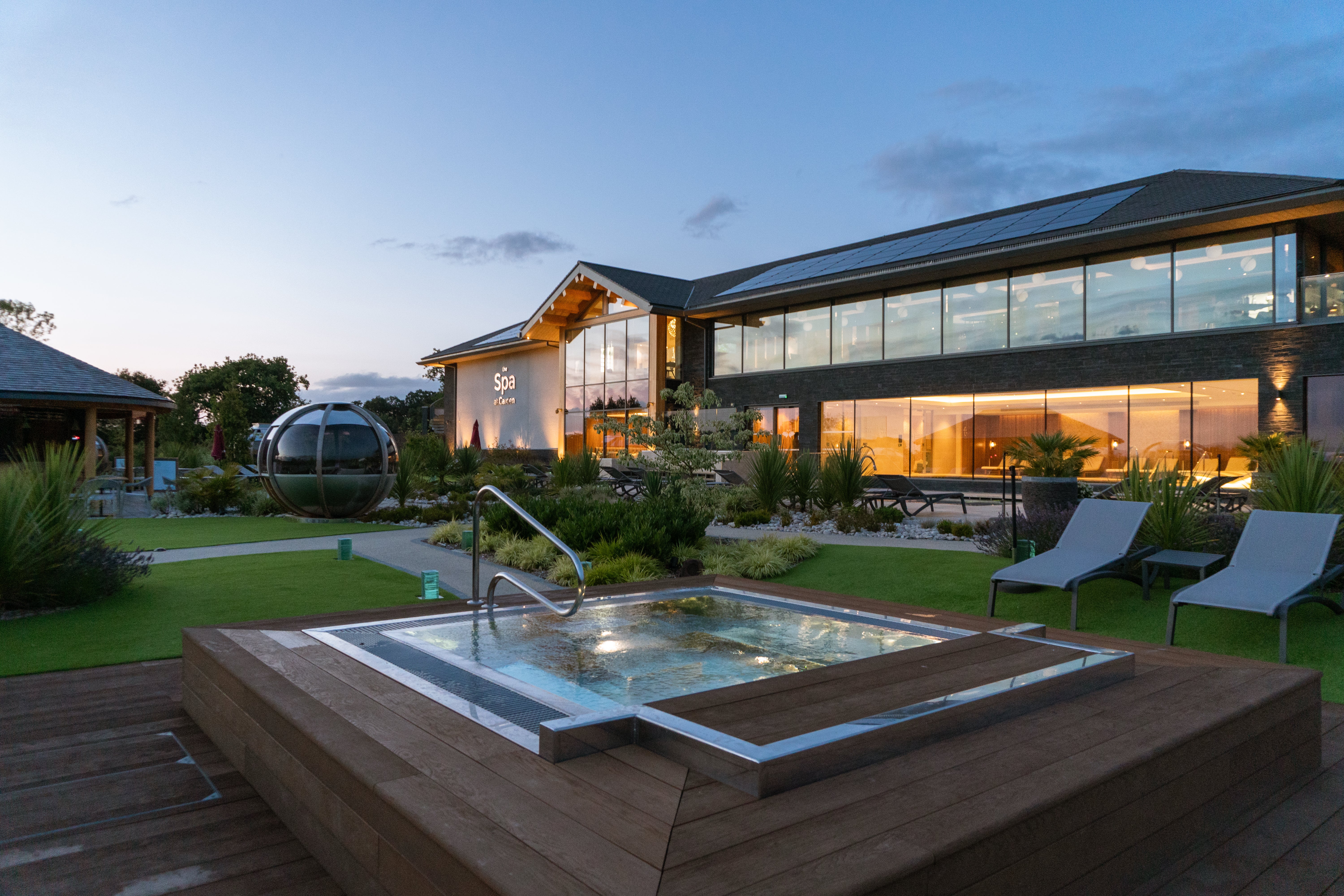 Carden Park has an extensive outdoor spa space including relaxation pods