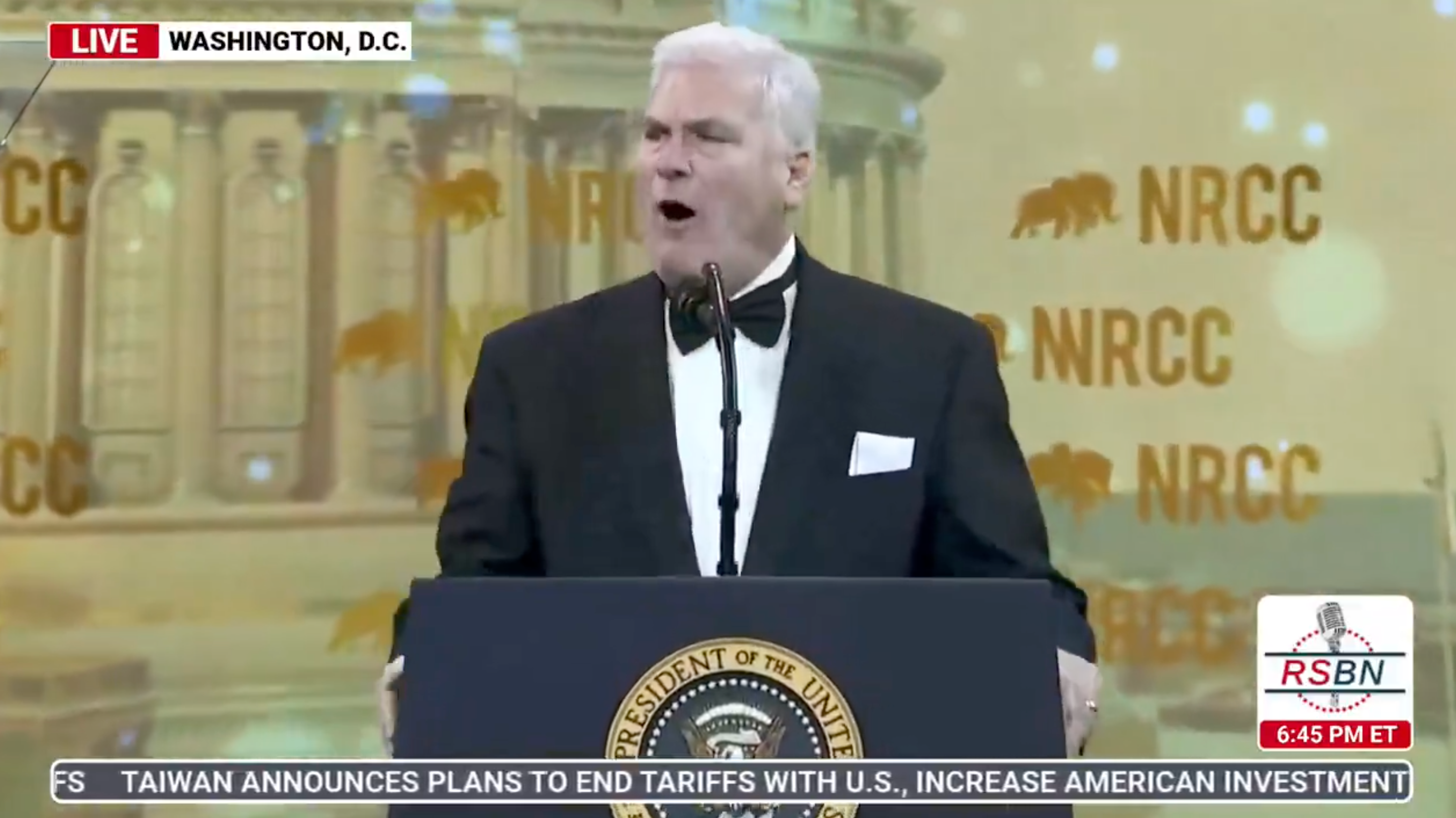 Minnesota Congressman Tom Emmer appeared to make a Freudian slip on stage at the National Republican Congressional Committee dinner Tuesday