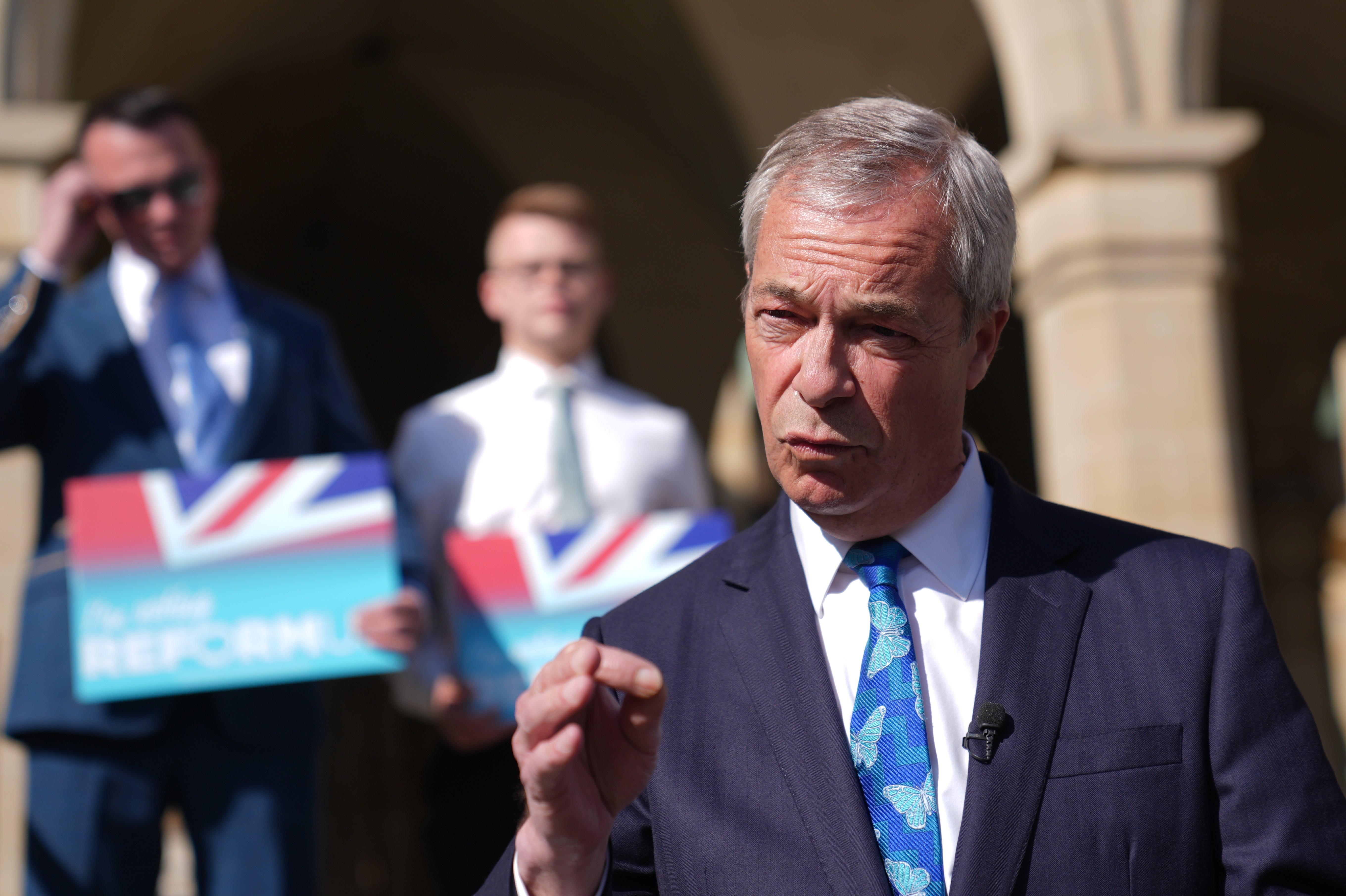Reform UK leader Nigel Farage speaking in Northampton earlier in April (Joe Giddens/PA)