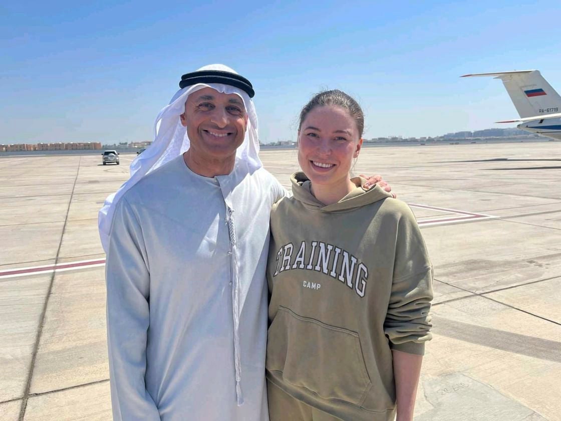 US-Russian dual national Ksenia Karelina with the UAE ambassador to the U.S. after her release