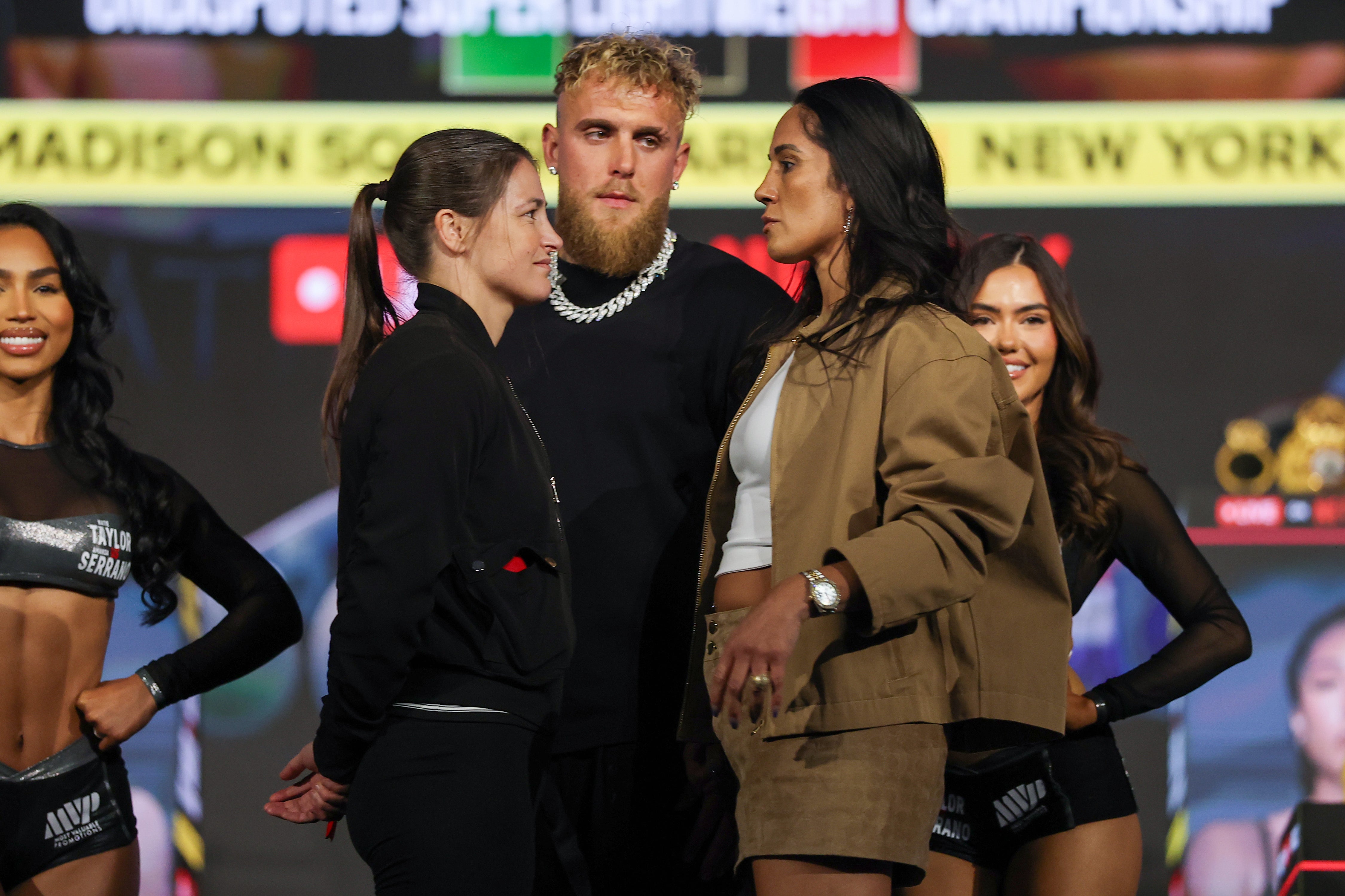 Taylor and Serrano facing off in New York in April, to promote their return to Madison Square Garden