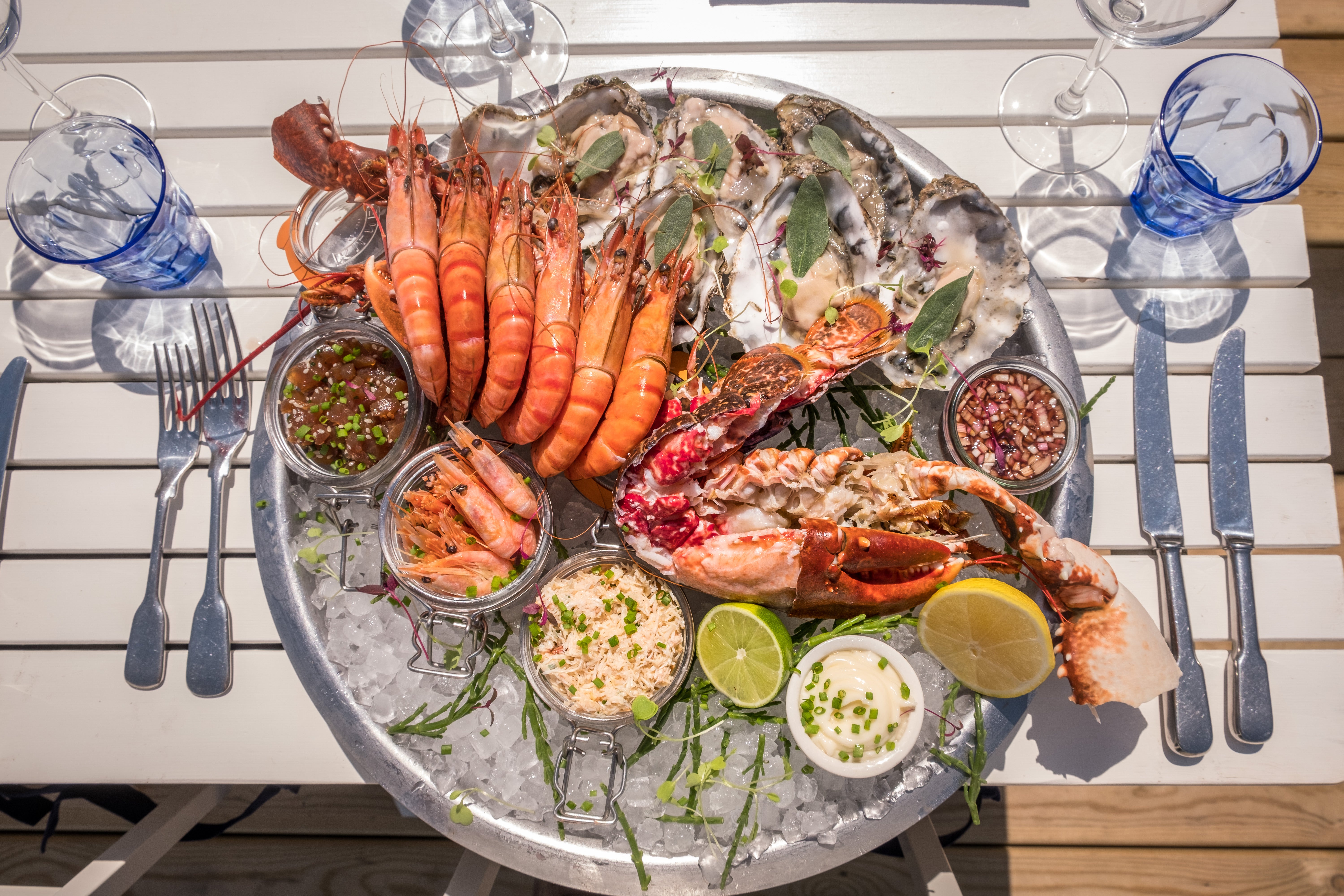Think bursting stacks of fruits de mer and platters of Porthilly oysters at The Hut