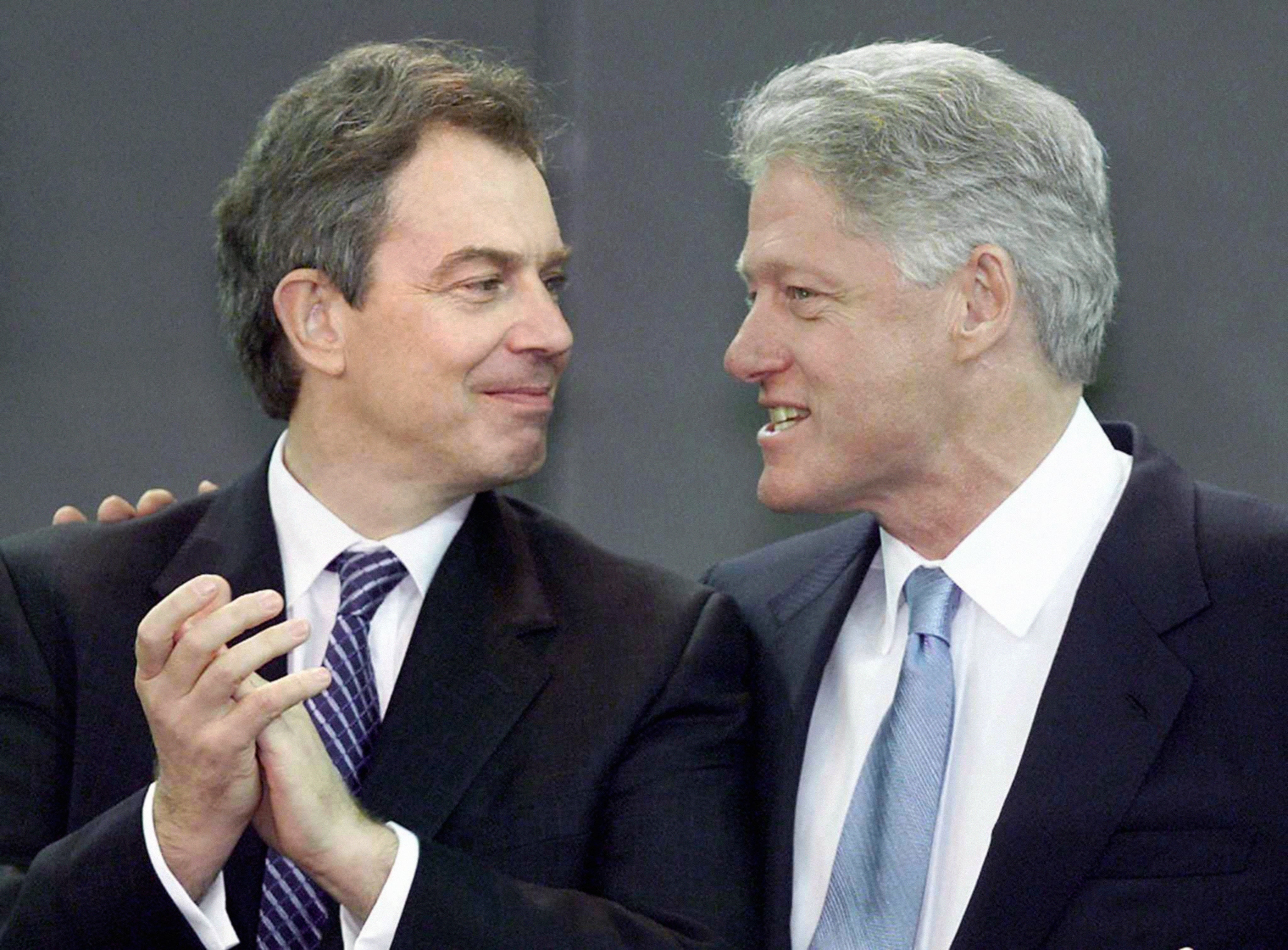 Tony Blair and Bill Clinton on stage at the Odyssey Arena in Belfast in 2000