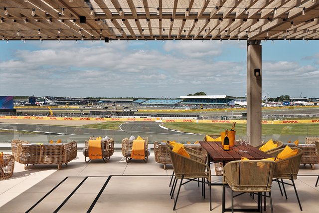 <p>The roof terrace at Escapade Silverstone overlooks the track</p>