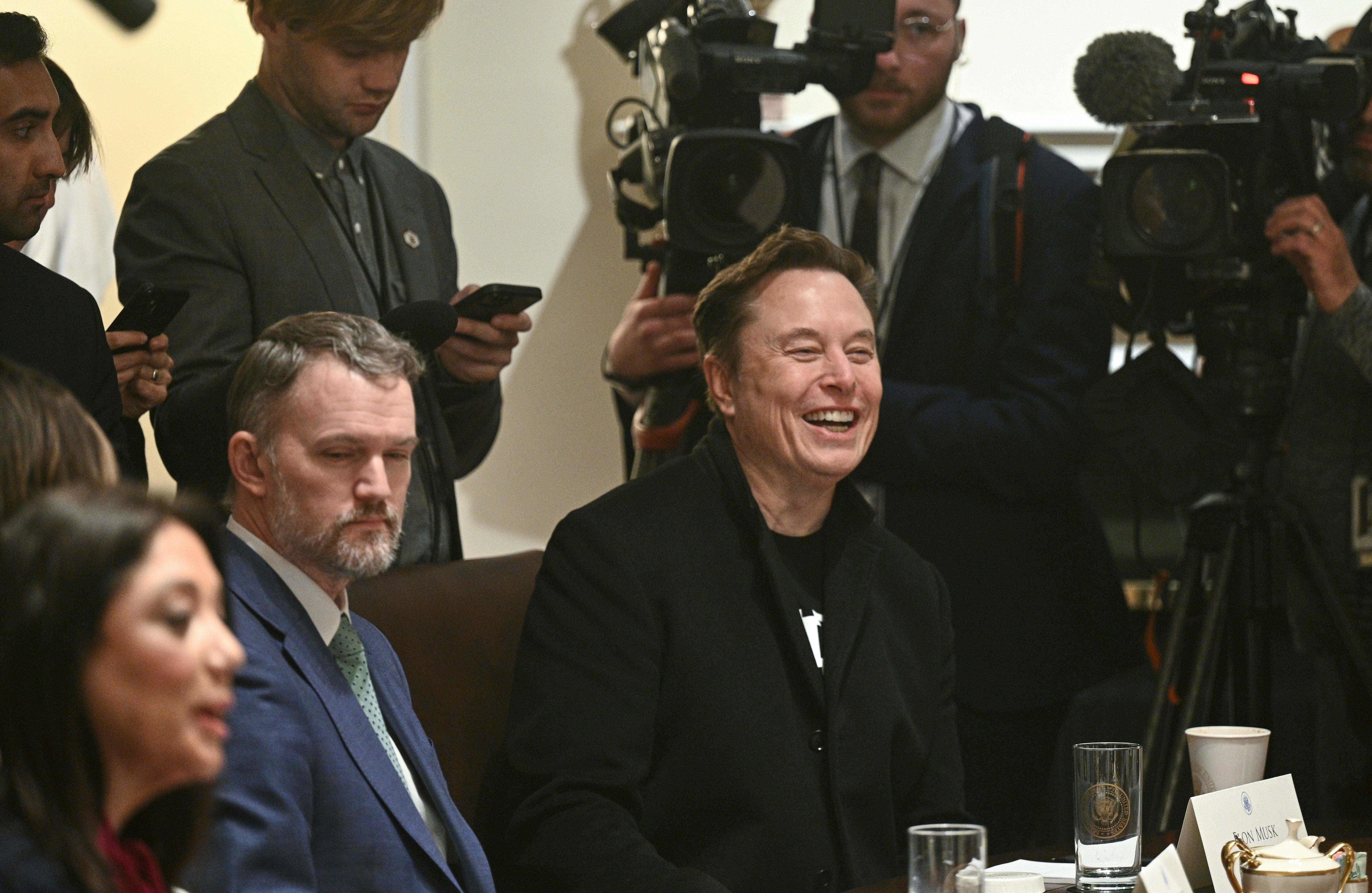 Elon Musk, from right, and U.S. Trade Representative Jamieson Greer attend a cabinet meeting at the White House. Musk thanked Trump for his ‘fantastic leadership’