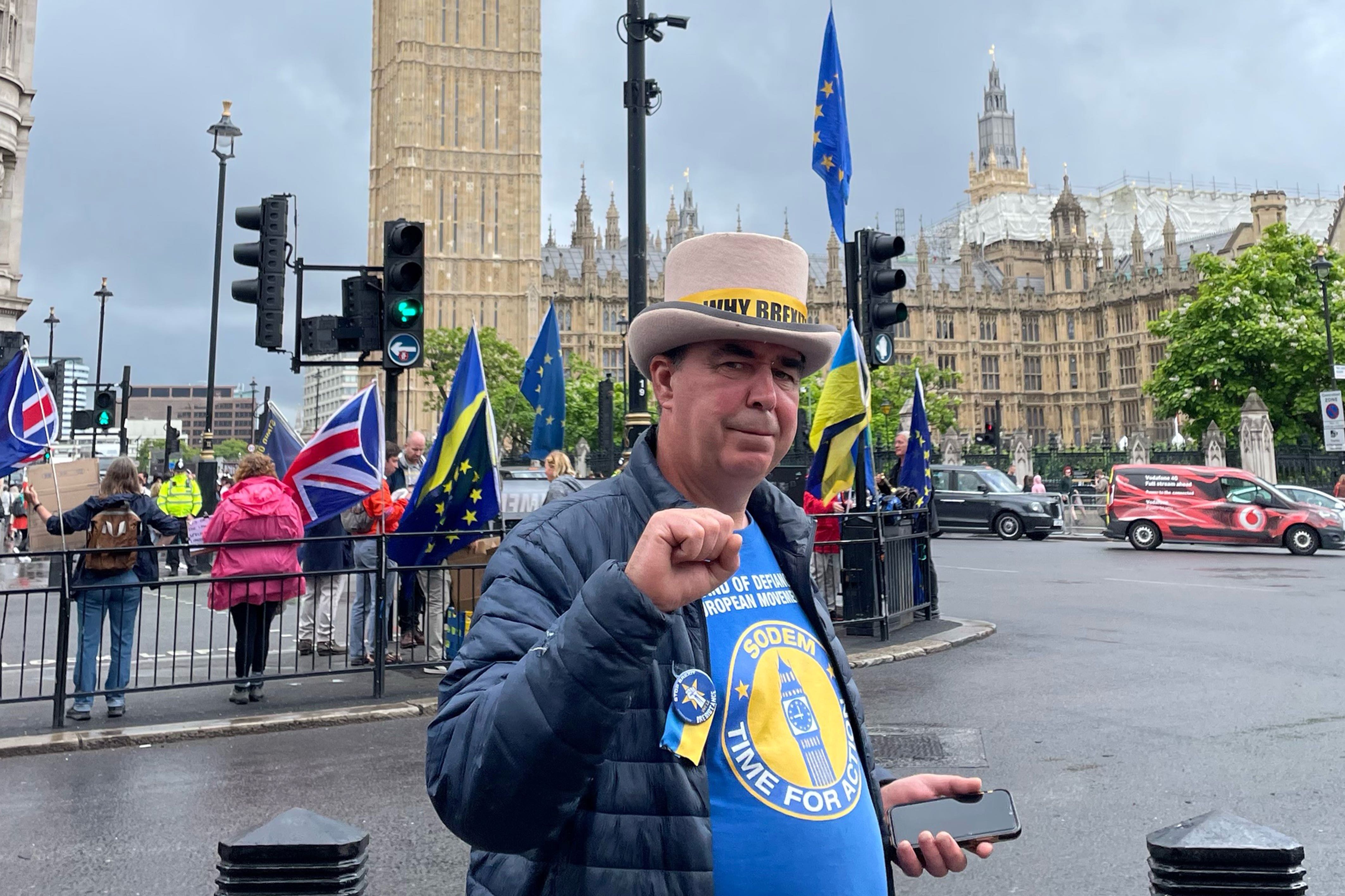 Steve Bray on Parliament Square after police seized his amplifiers (Sophie Wingate/PA)