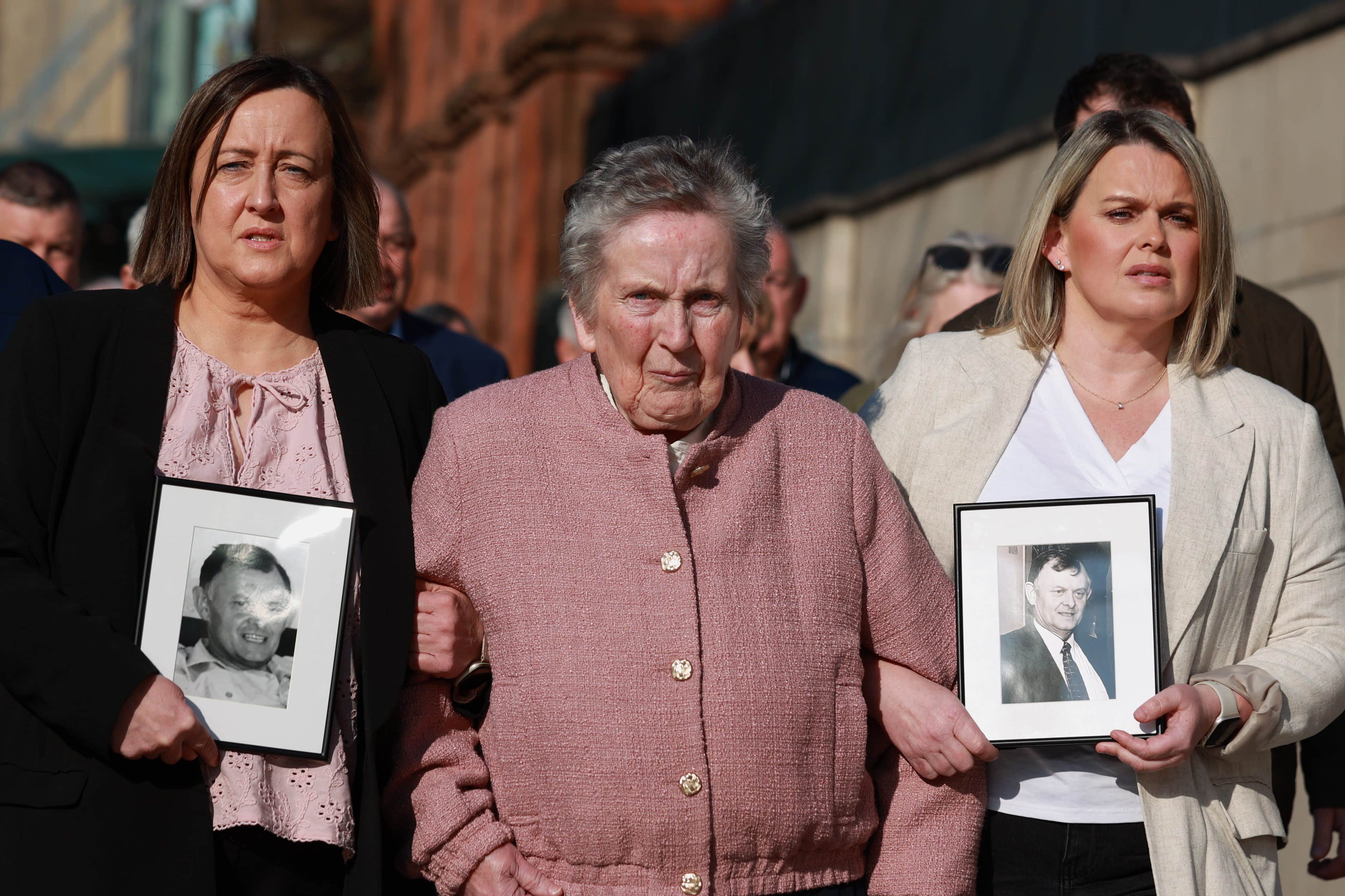 Bridie Brown, the wife of Sean Brown, with his daughters at the Court of Appeal last week (Liam McBurney/PA)