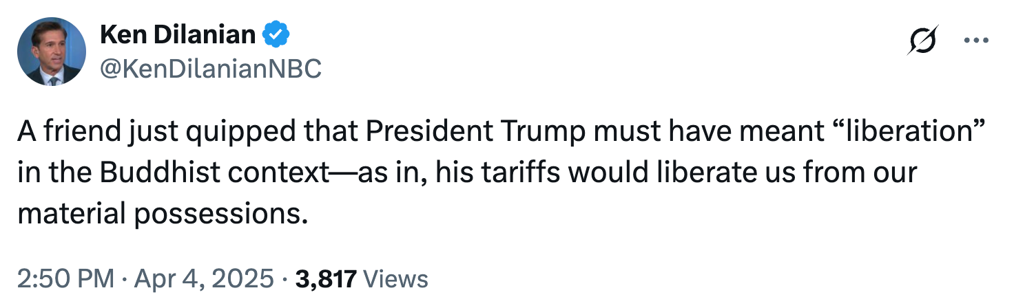 A tweet from an NBC reporter about Trump's tariff chaos