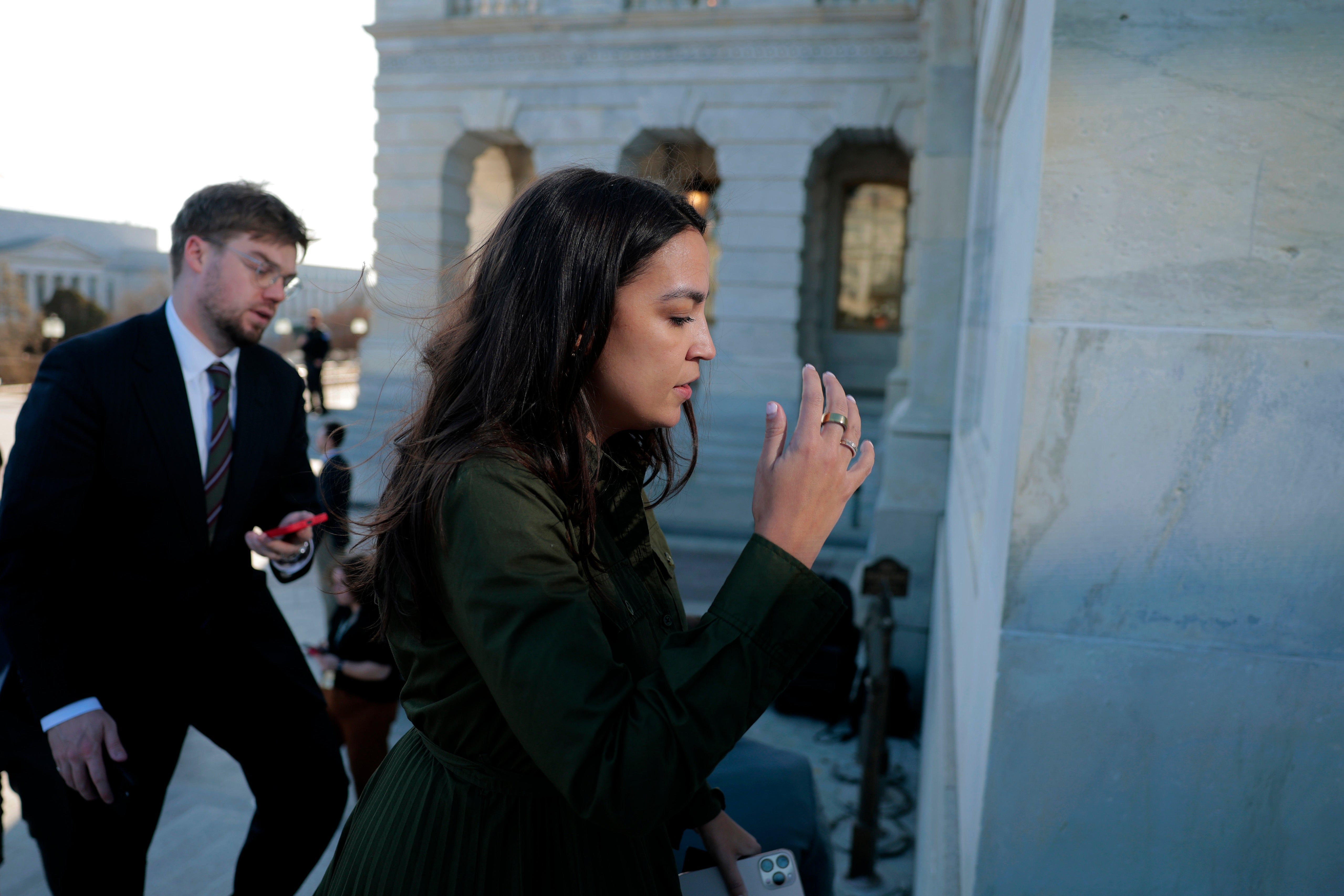 New York congresswoman Alexandria Ocasio-Cortez wants House Speaker Mike Johnson to press members of Congress to disclose their stock history from the days leading up to Trump’s announcement