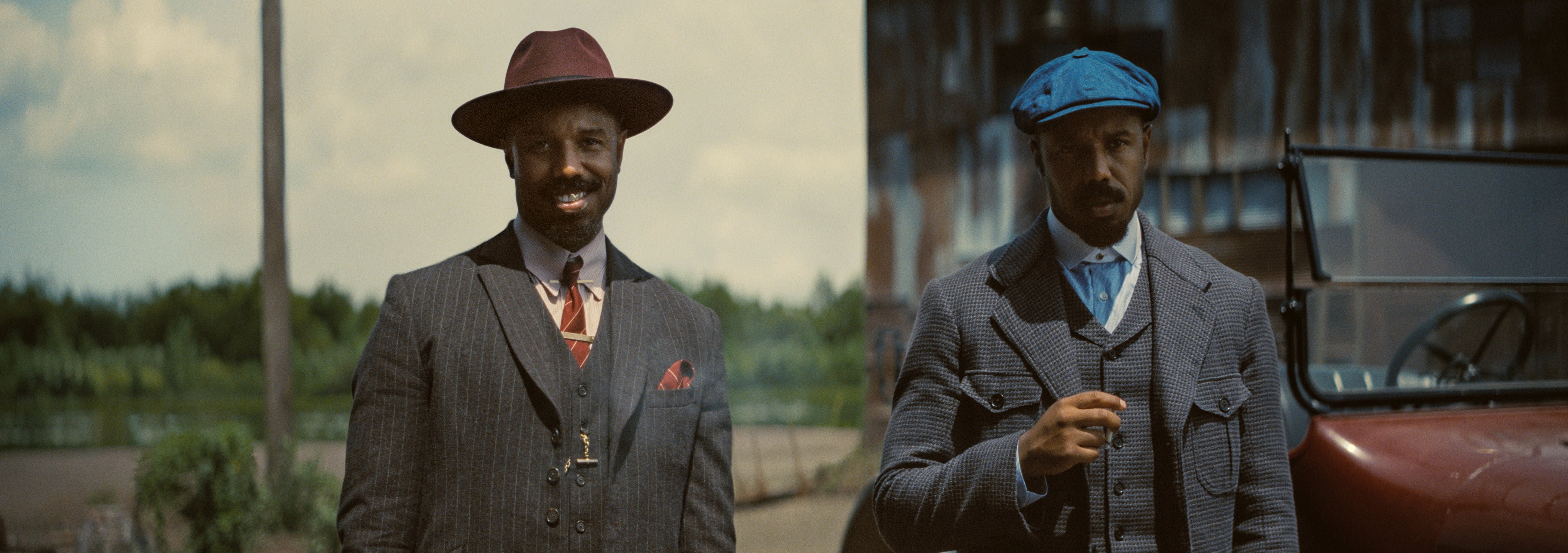 One red, one blue: Michael B Jordan in ‘Sinners’