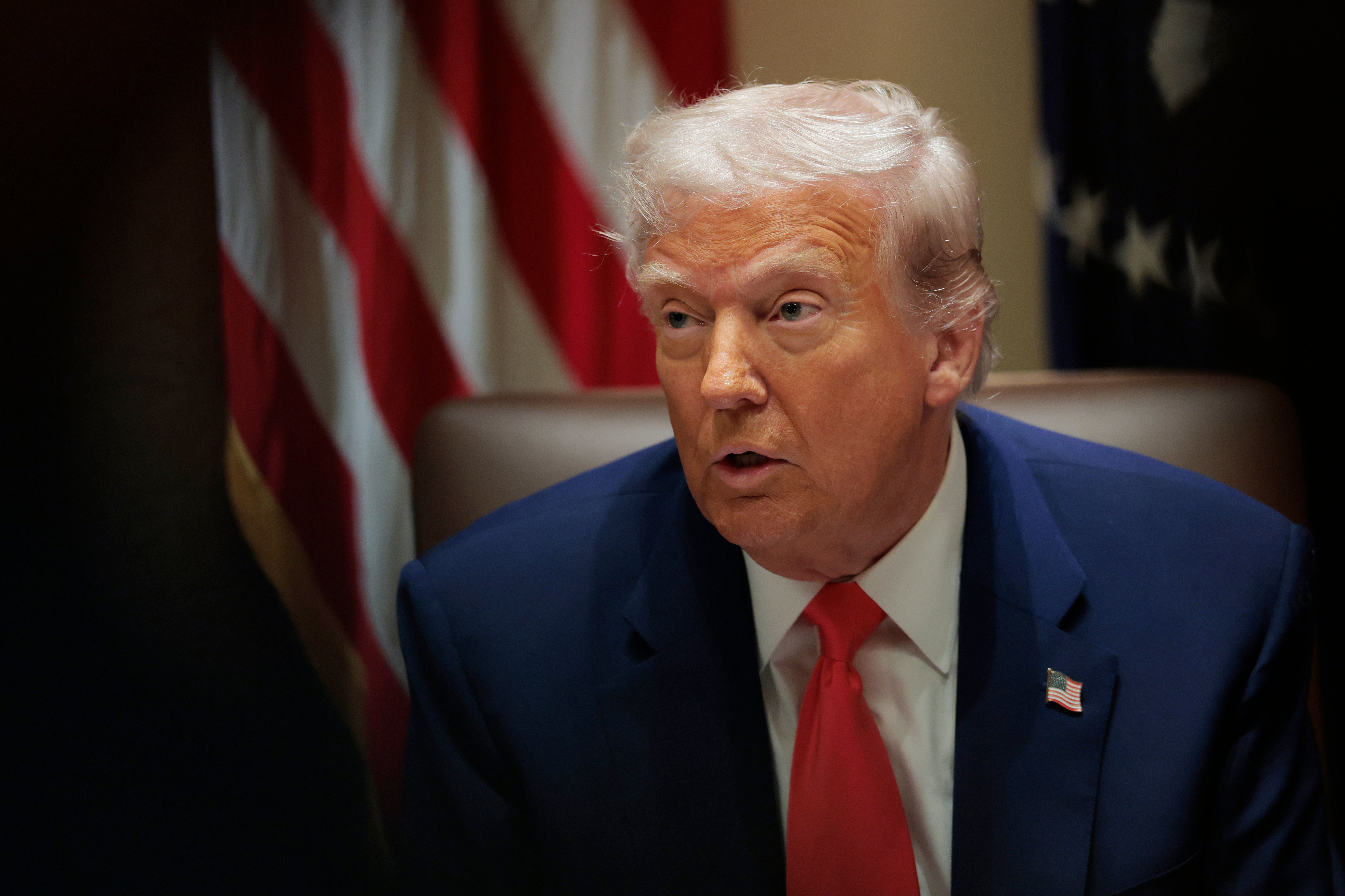 U.S. President Donald Trump speaks during a Cabinet meeting at the White House on April 10, 2025, in Washington, DC. The White House has so far refused to hand out a list of countries looking to make new trade deals