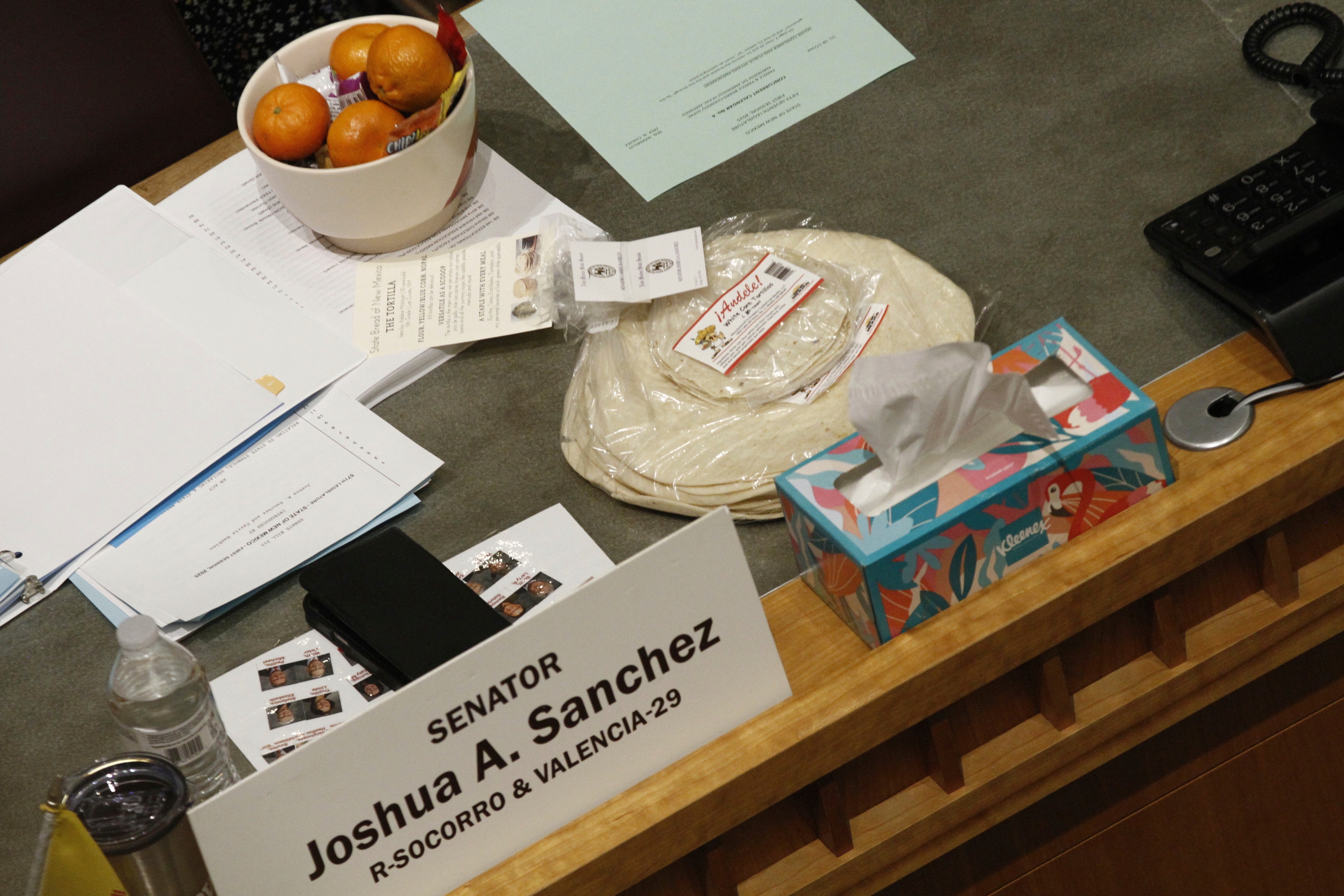 Locally made tortillas rest on the desks of New Mexico legislators, Tuesday 18 March 2025