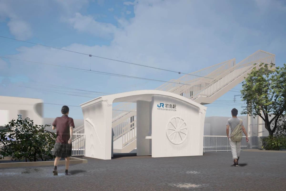 Rendering of the completed new station building at the JR Hatsushima Station on the Kisei Line