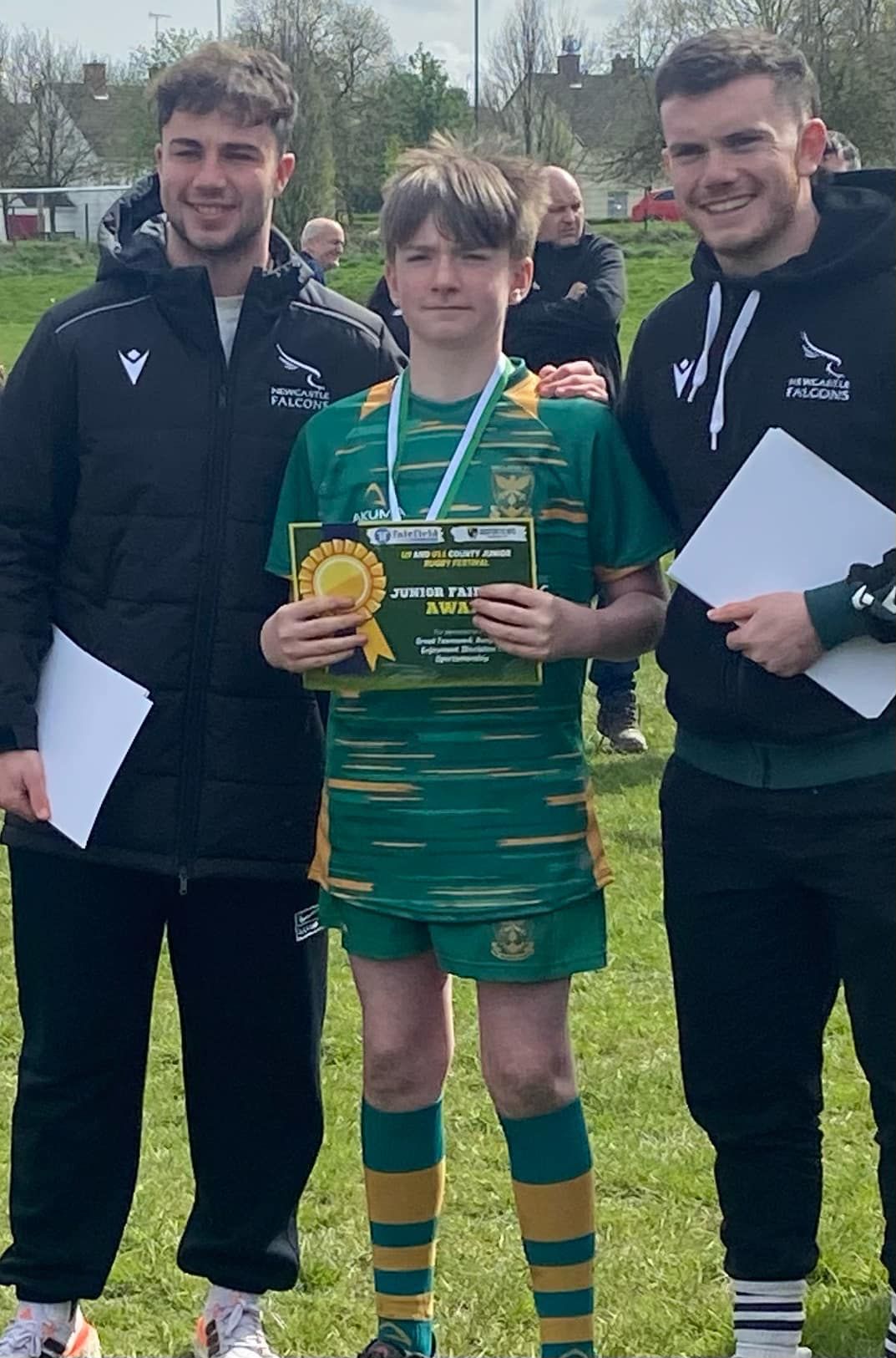 Roman King, pictured centre, plays for Wallsend RFC under-12s team in Newcastle