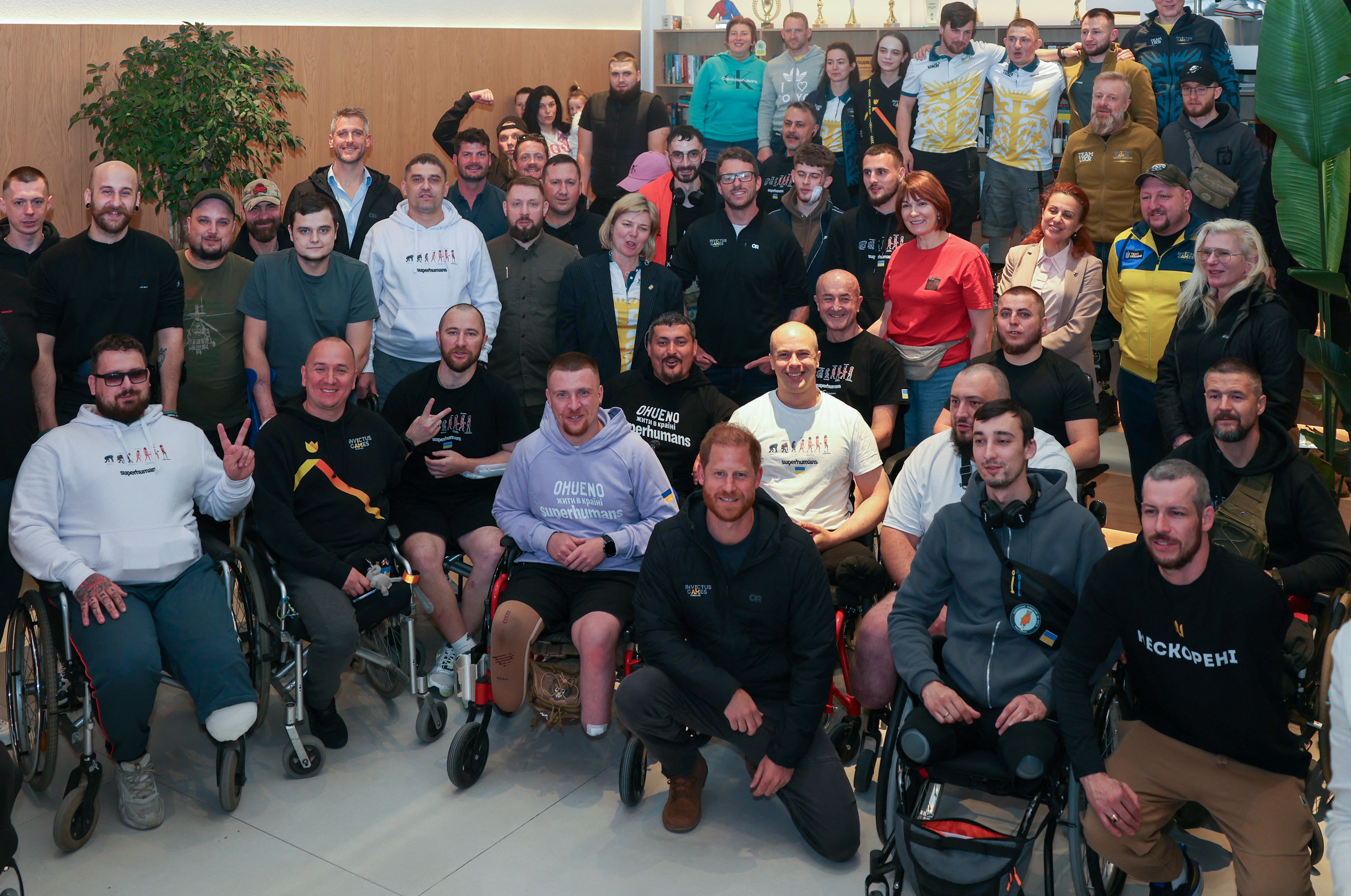 Prince Harry pictured during a visit to the Superhumans Centre in Lviv, Ukraine, in April