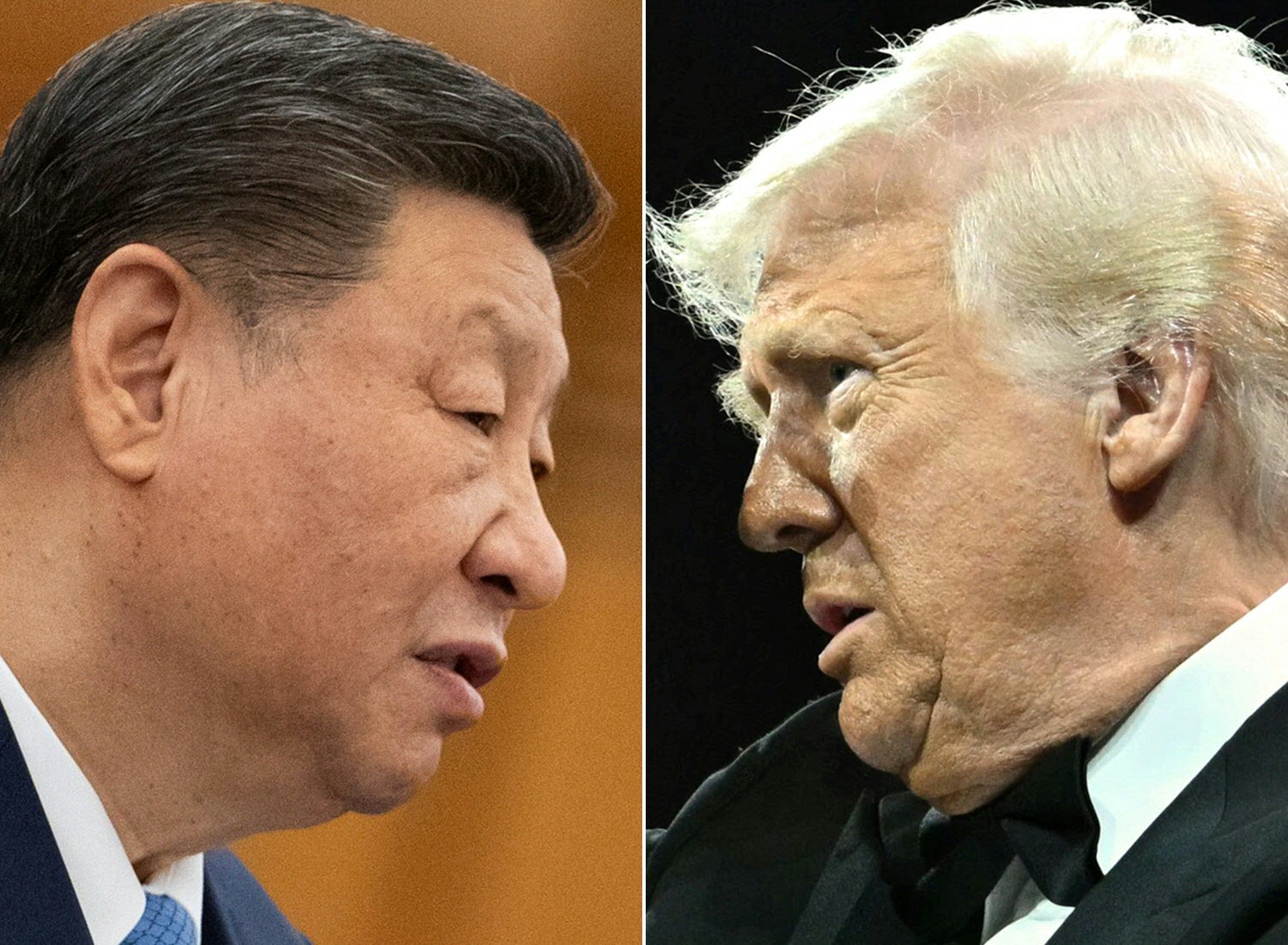 <p>This combination of pictures created on 9 April 2025 shows, L-R, Chinese President Xi Jinping in Beijing  and US President Donald Trump in Washington</p>