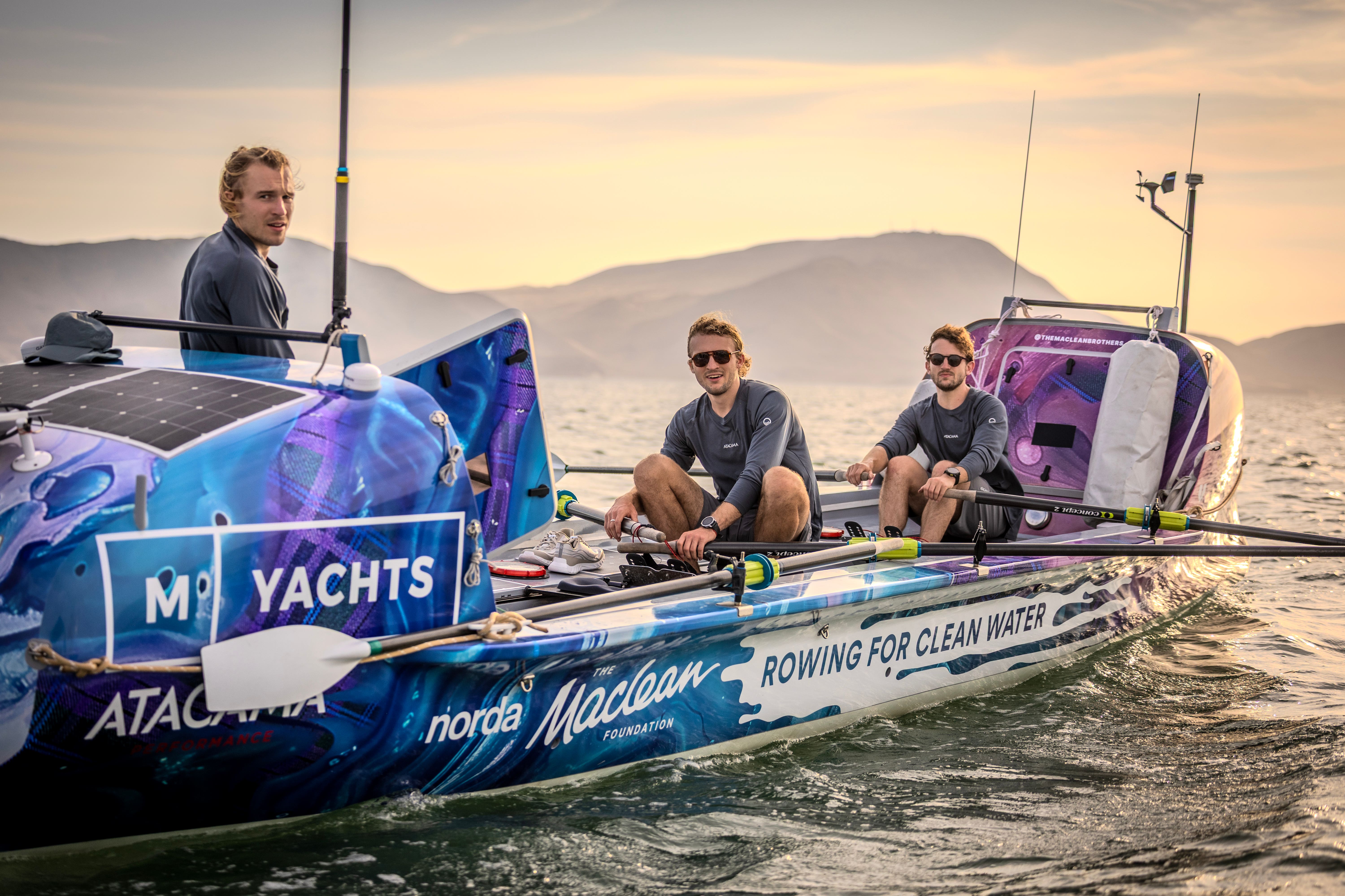 Jamie, Lachlan and Ewan Maclean are attempting to become the fastest people to row across the Pacific Ocean (Lara Eventide/PA)