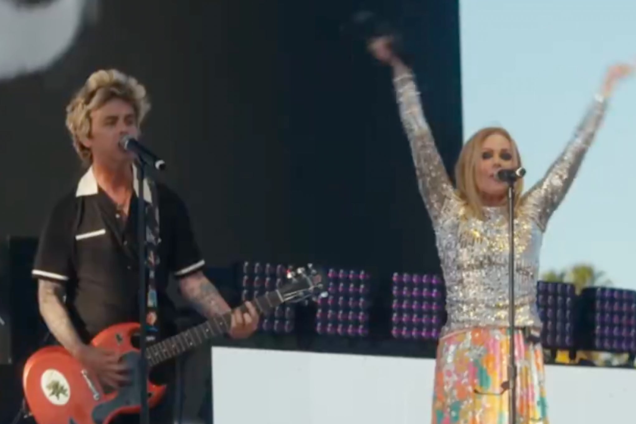 Green Day's Billie Joe Armstrong and Belinda Carlisle of The Go-Go's onstage at Coachella 2025