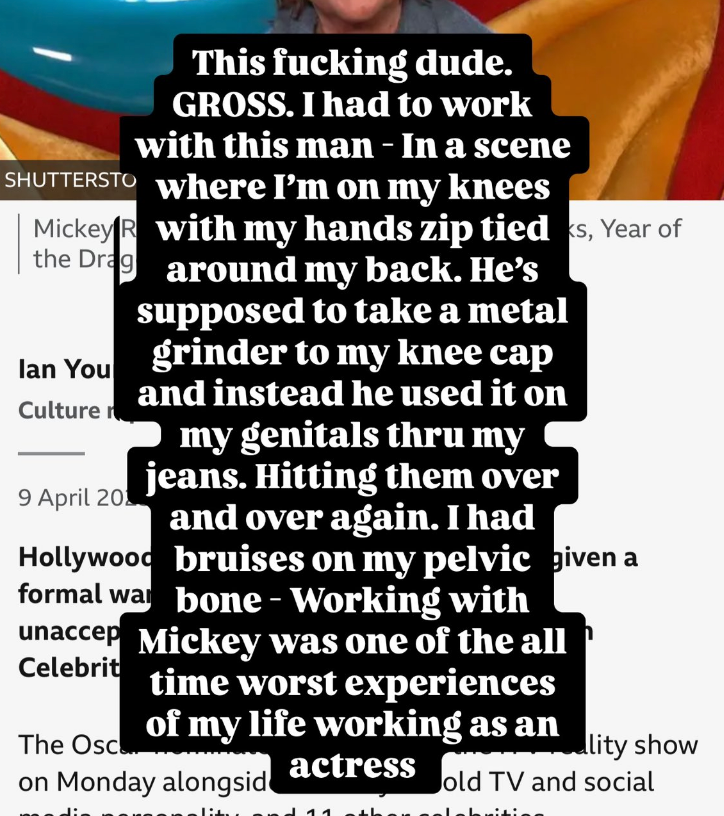 Bella Thorne claimed that working with Mickey Rourke was ‘one of the all time worst experiences ever’