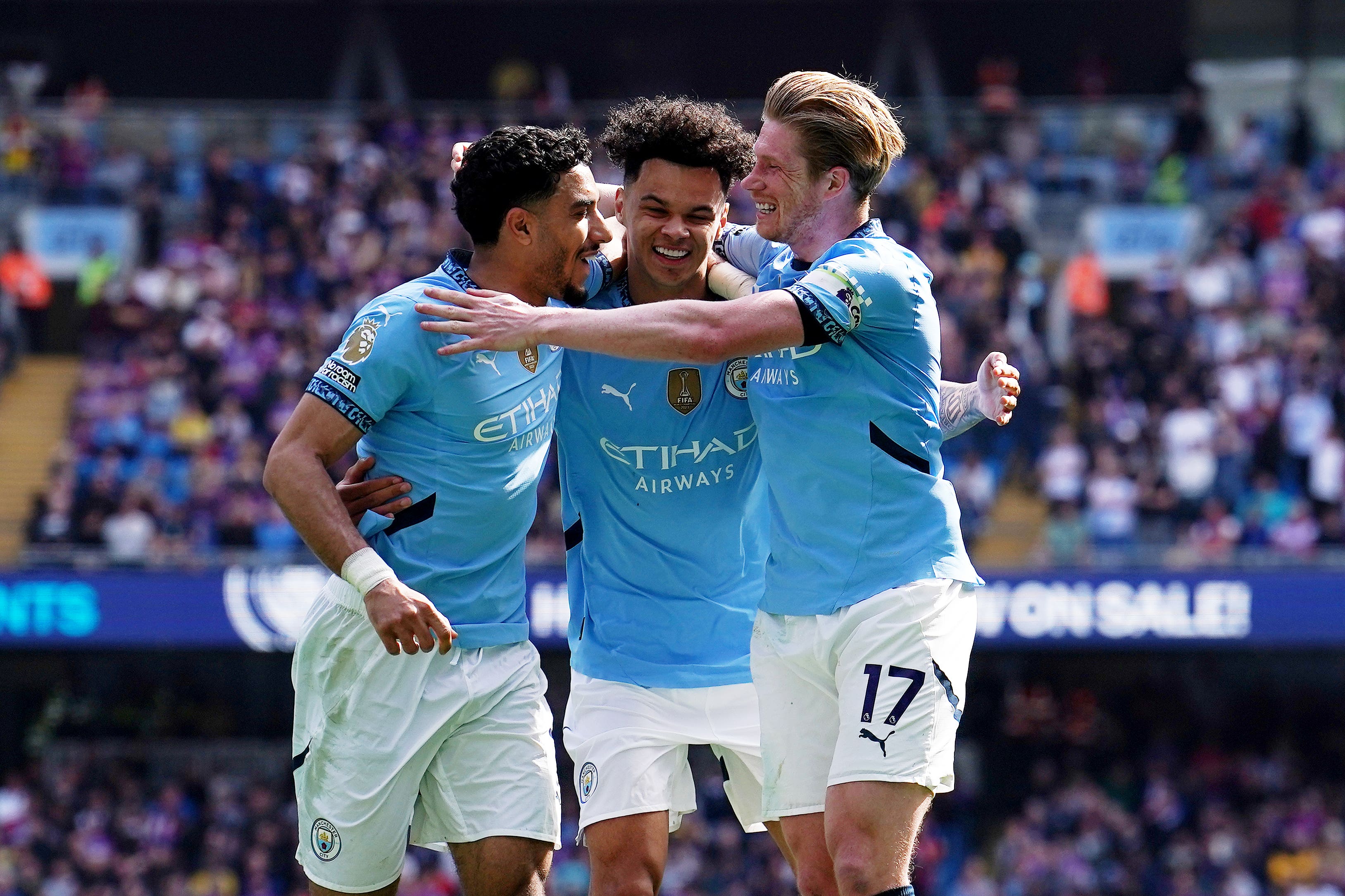 Kevin De Bruyne, Omar Marmoush and Nico O’Reilly were among Manchester City’s goalscorers against Crystal Palace (Martin Rickett/PA)