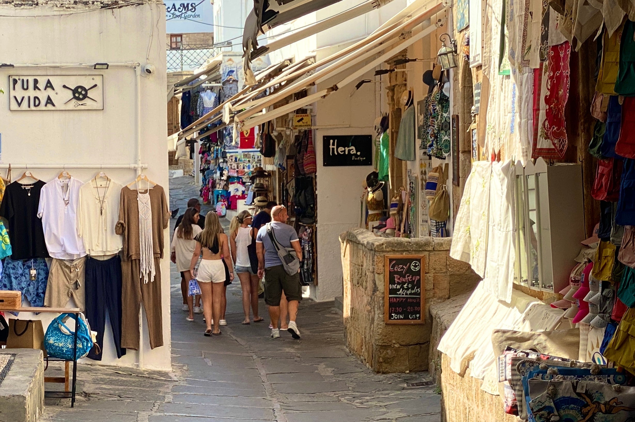Rhodes scholars: tourists in the twisting, narrow lanes of Lindos