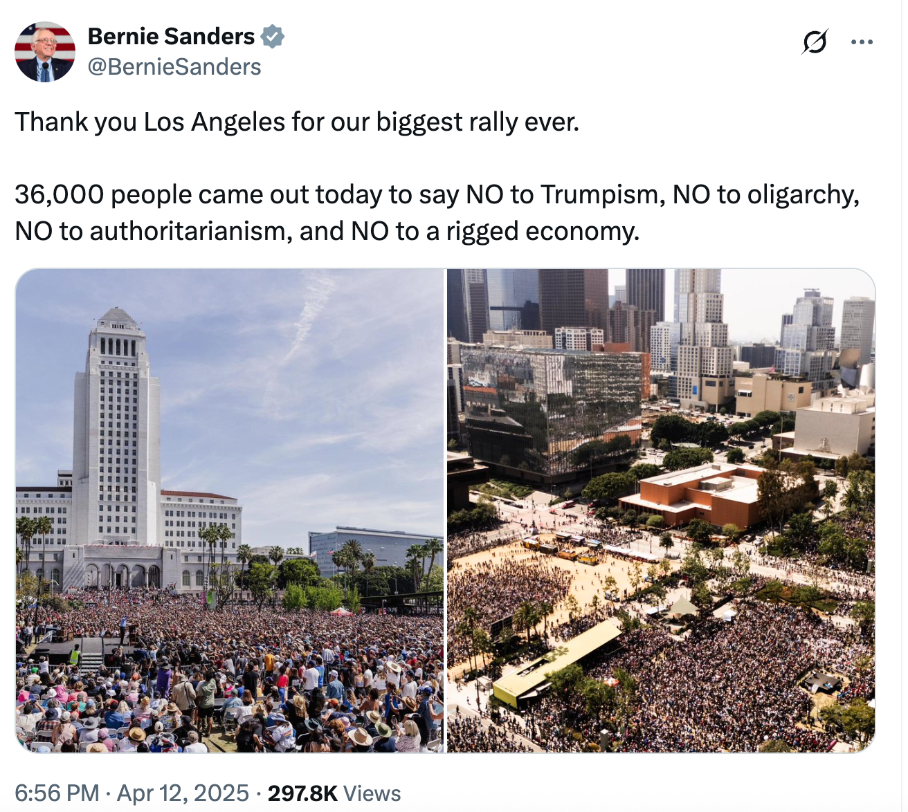 Sanders tweeted aerial shots of the enormous crowd