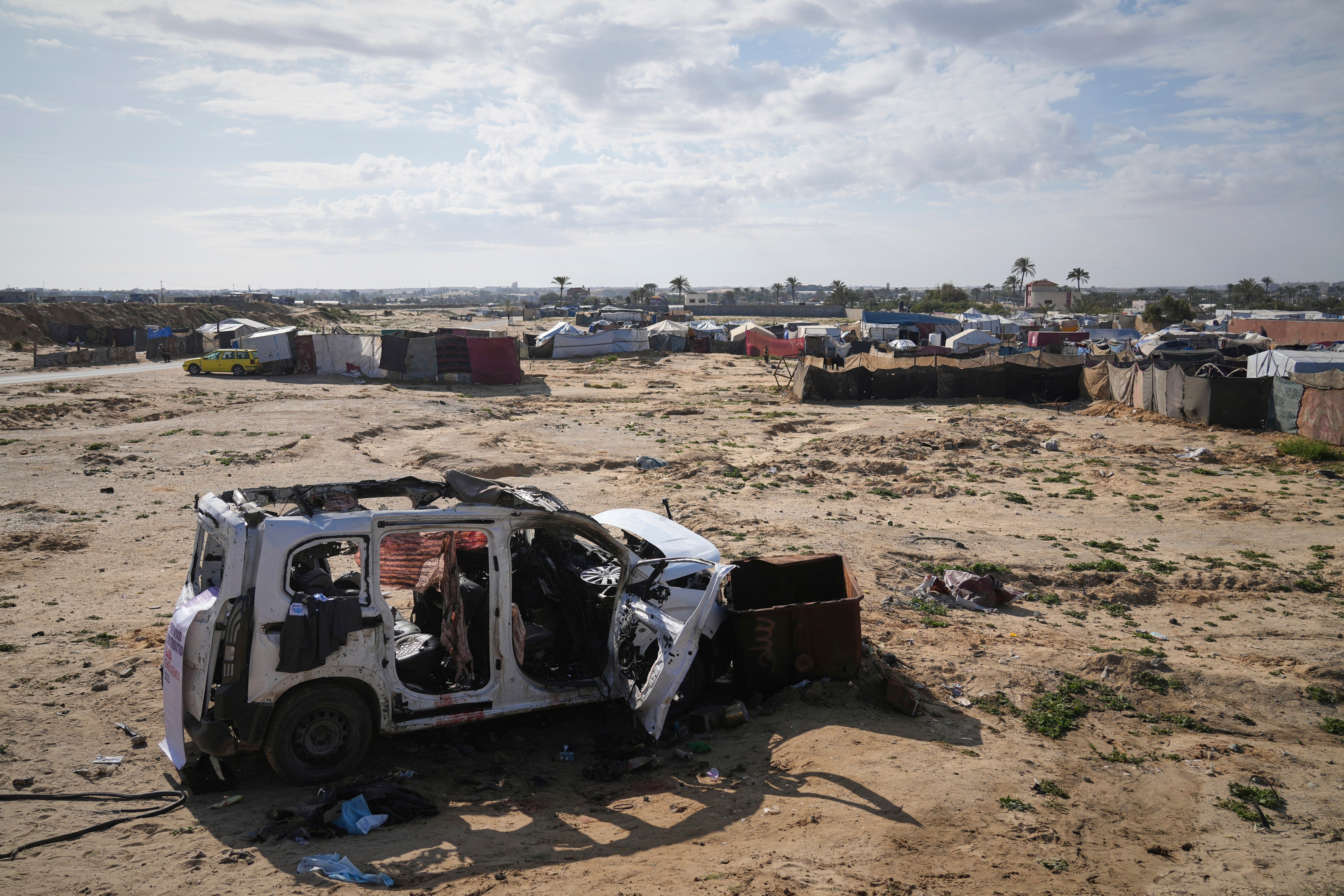 The wreckage of a car struck by the Israeli army in an attack that killed at least six Palestinians