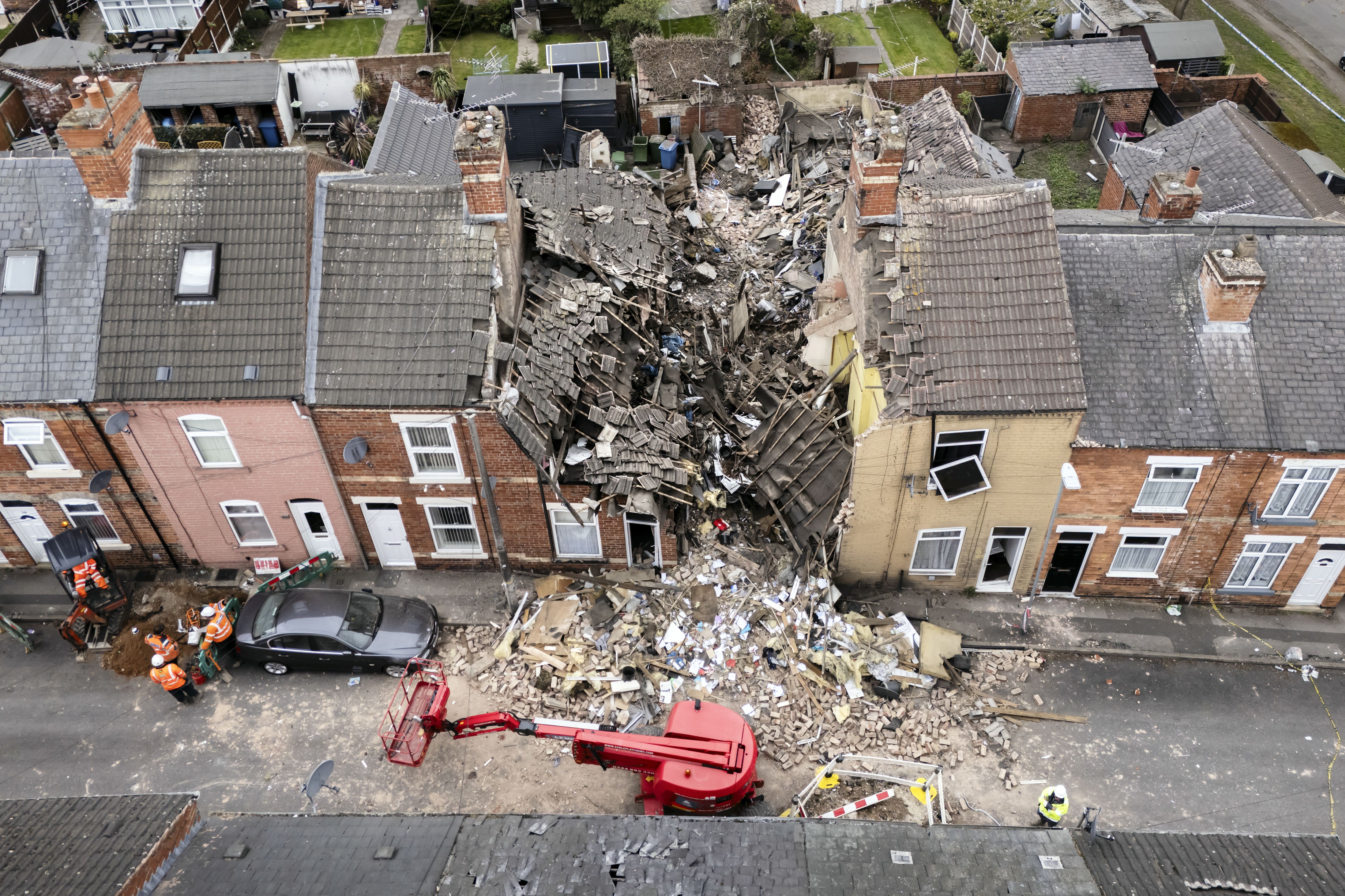 Aerial view of the scene on John Street in Worksop (Danny Lawson/PA)