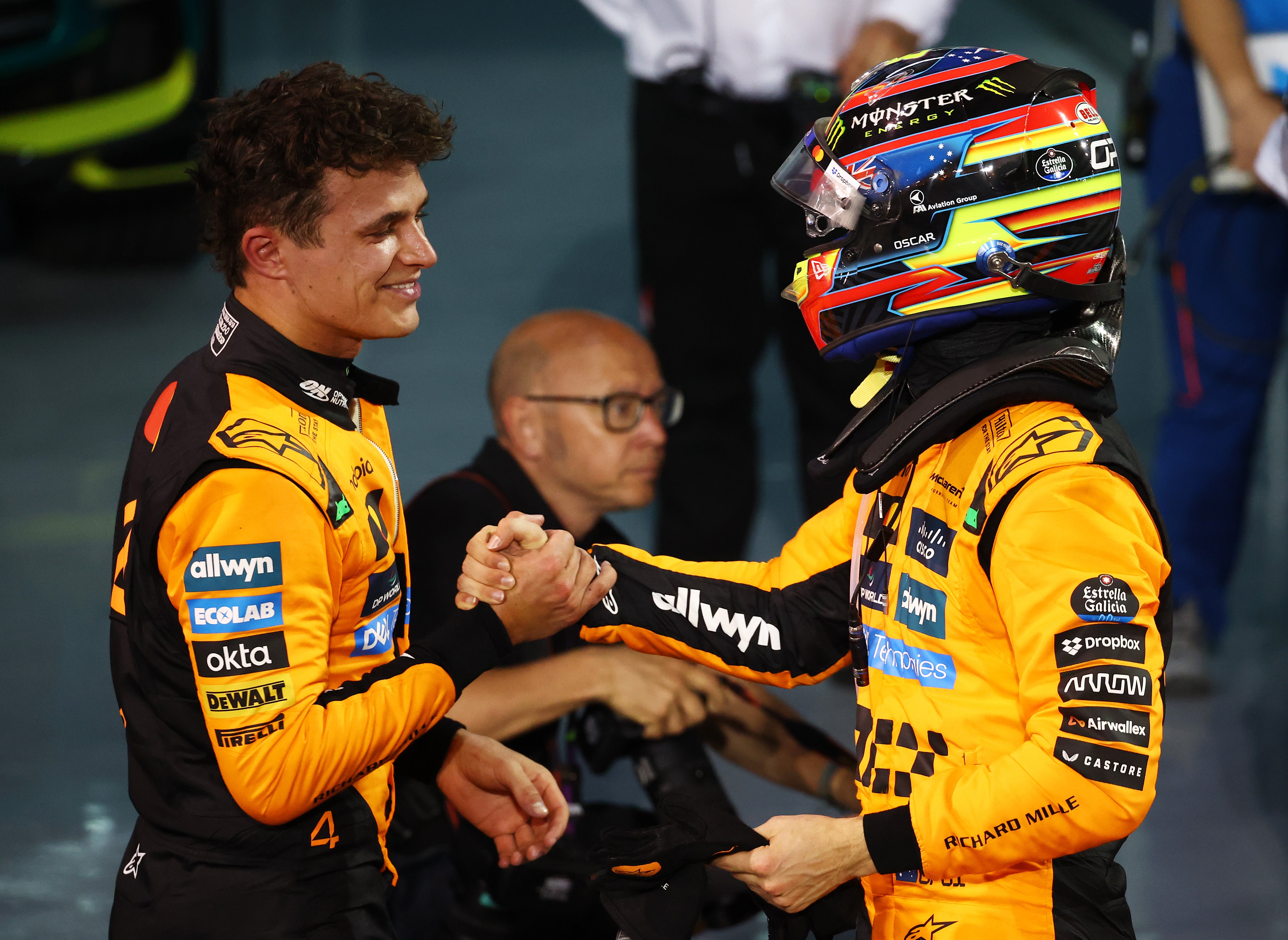 Oscar Piastri (right) closed the title gap on teammate Lando Norris (left) to three points