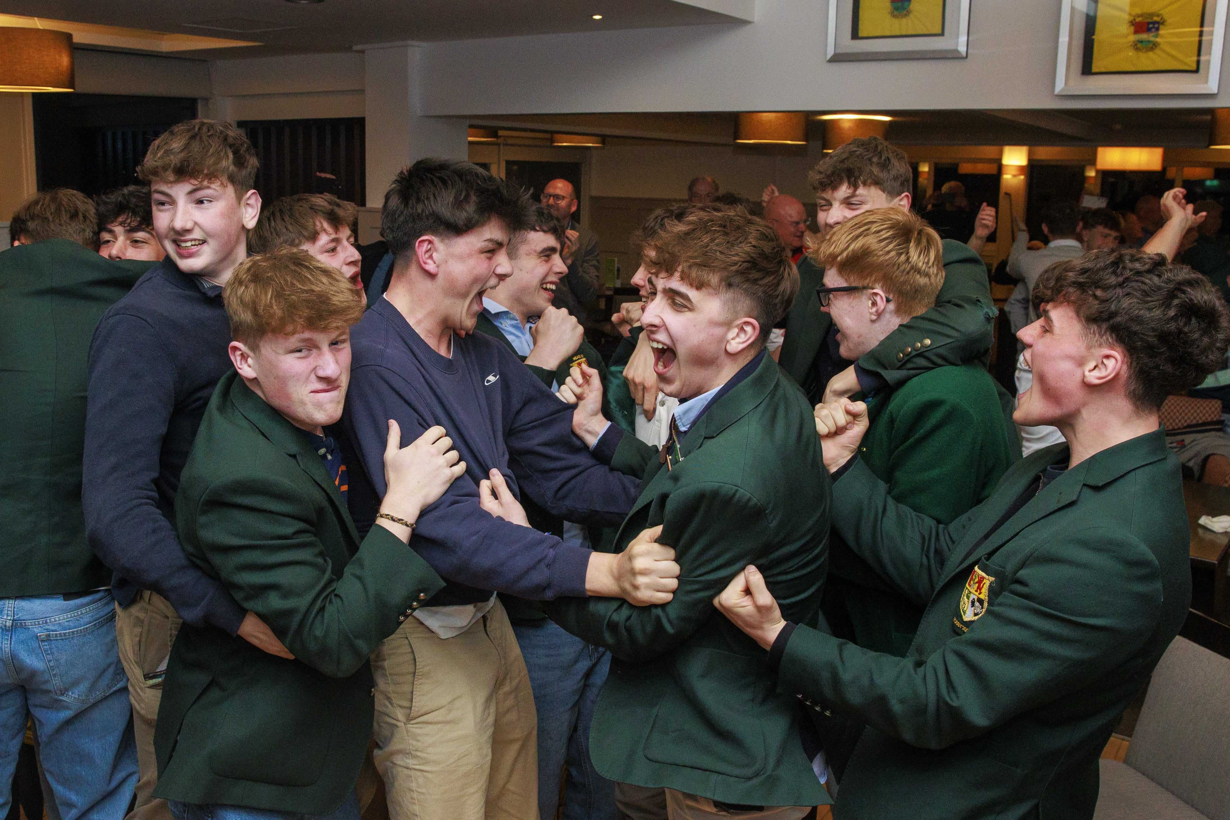 Members of Rory McIlroy’s Holywood Golf Club in County Down celebrate as he wins the 2025 US Masters (Liam McBurney/PA)