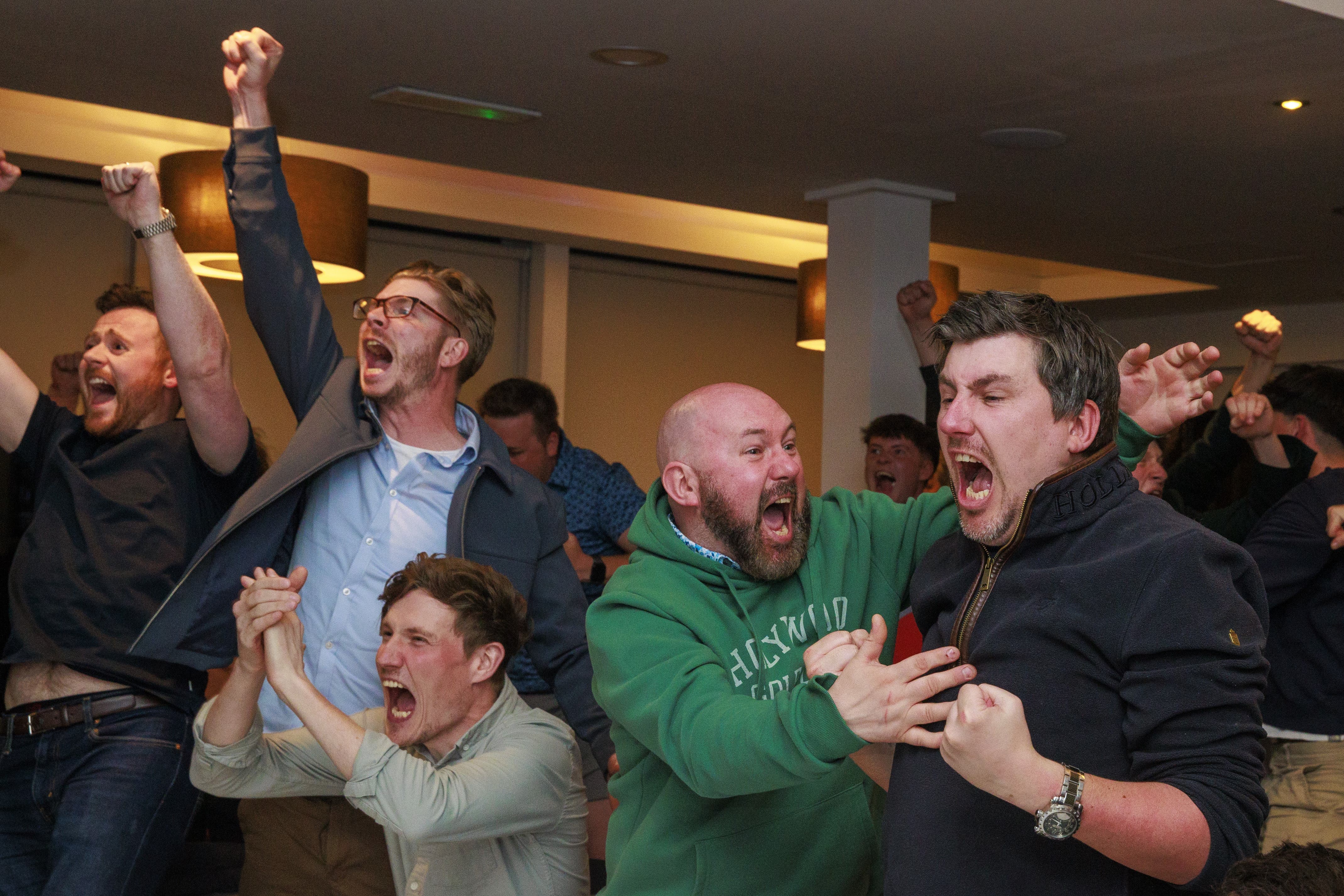 Members of Rory McIlroy’s Holywood Golf Club in County Down, Belfast celebrate as he wins the US Masters 2025 at the Augusta National Golf Course in Georgia, USA. Picture date: Monday April 14, 2025.