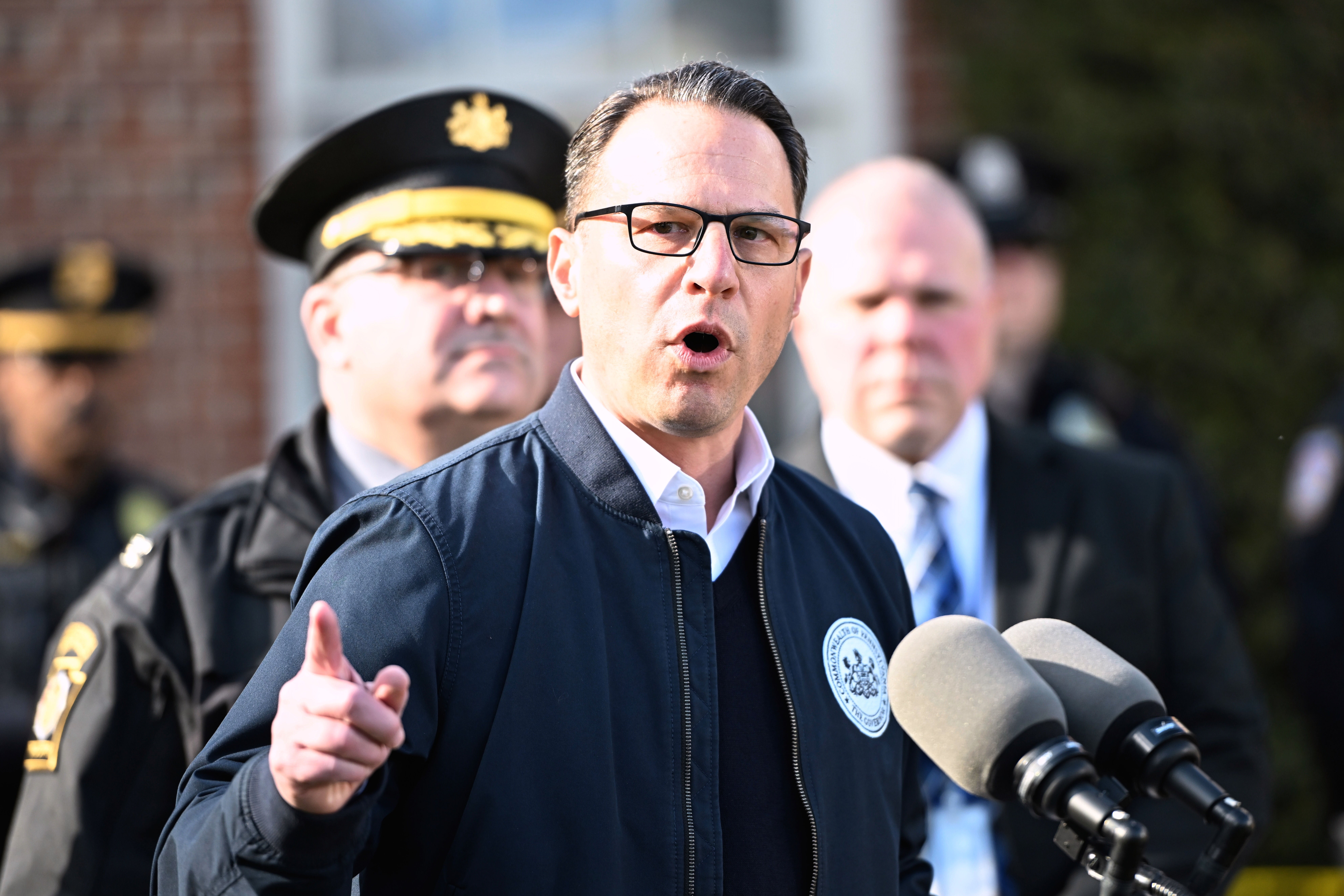 Pennsylvania Gov. Josh Shapiro speaks during a news conference at the governor's official residence about a suspected arson fire that forced him, his family and guests to flee in the middle of the night on the Jewish holiday of Passover, Sunday, April 13, 2025, in Harrisburg, Pa. (AP Photo/Marc Levy)