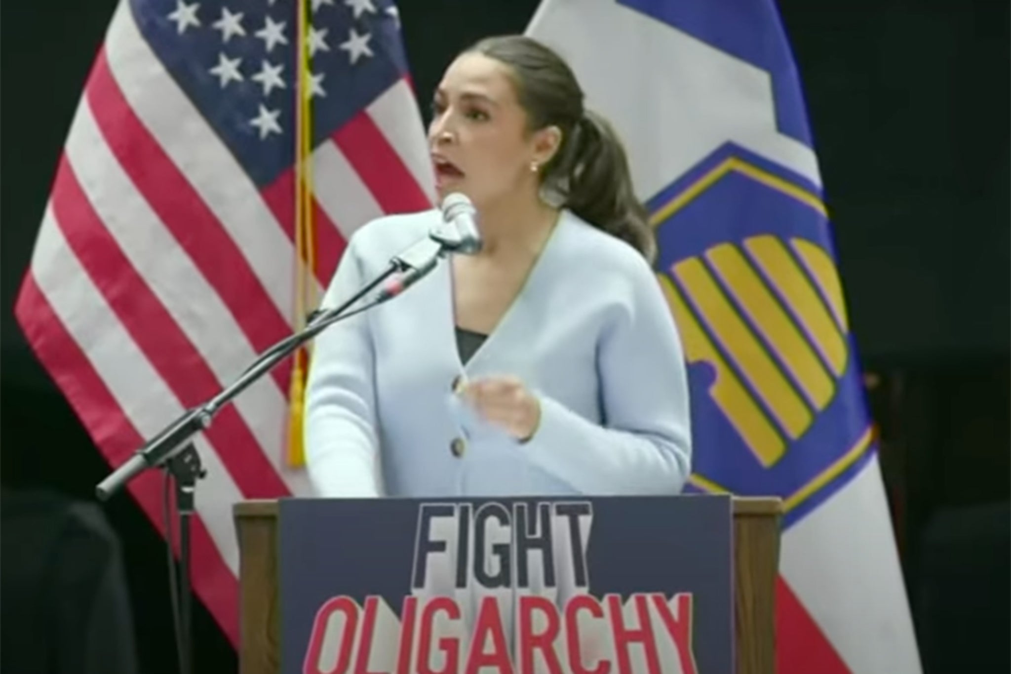 AOC cried out to supporters at the Salt Lake City rally Sunday to stand up for democracy amid a fiery attack on Congress for being out of touch