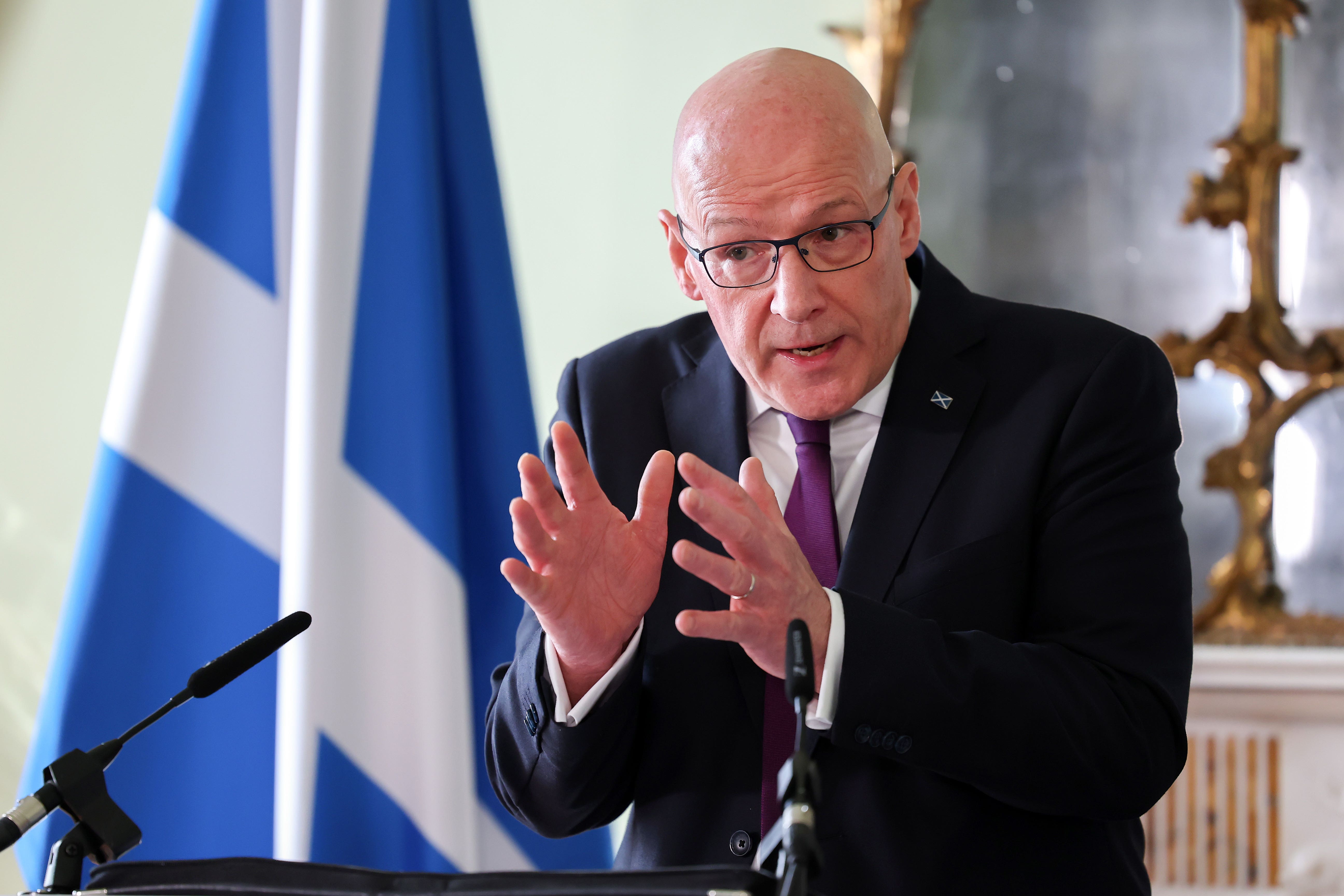 First Minister John Swinney held a press conference at his official residence in Edinburgh Bute House, Edinburgh (Jeff Mitchell/PA)