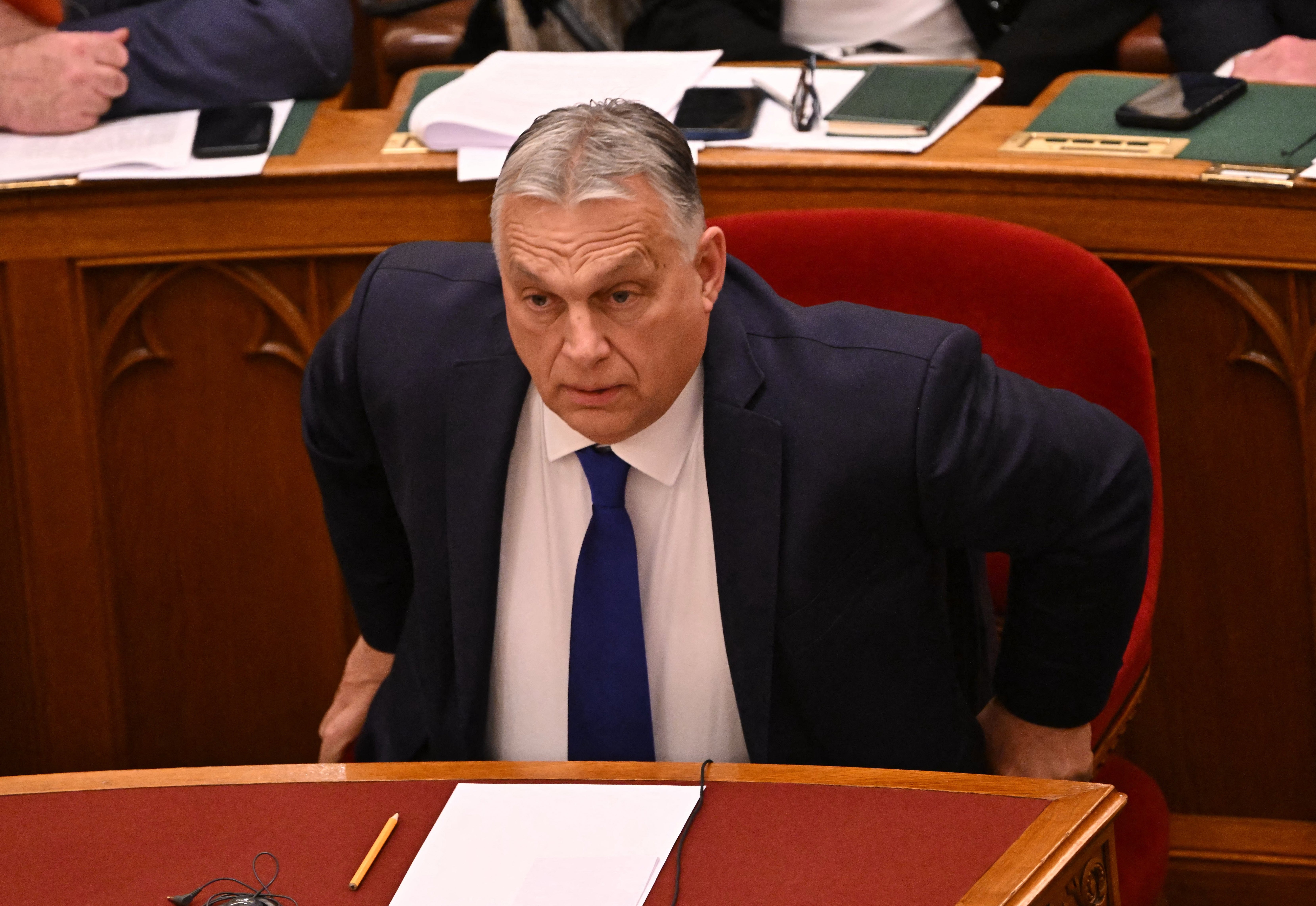 Viktor Orban attends the vote by representatives of the Hungary's Parliament to approve the constitutional changes