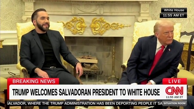 President Donald Trump attacks CNN anchor Kaitlan Collins during an Oval Office meeting with El Salvador President Nayib Bukele.