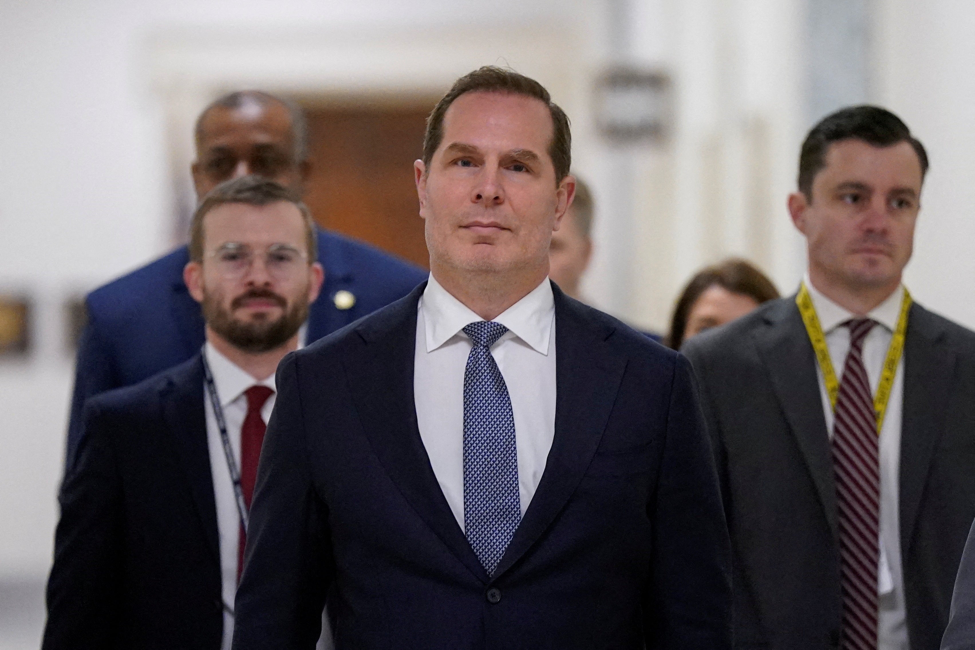 Pete Marocco, then deputy administrator-designate at the U.S. Agency for International Development (USAID), arrives to meet with members of Congress to discuss foreign assistance on Capitol Hill in Washington, D.C., on March 5 2025