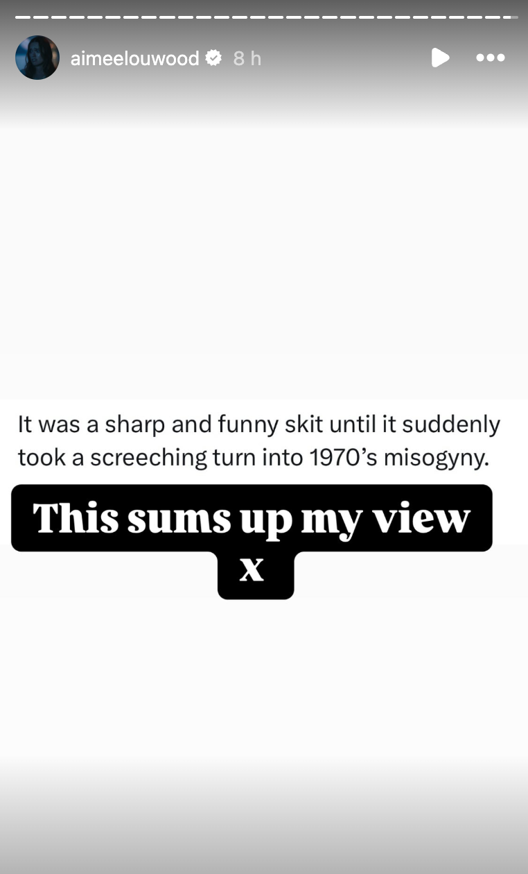 Aimee Lou Wood shares a comment from a fan on Instagram