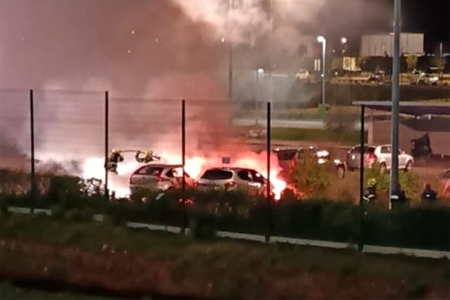 <p>Cars burn in a car park of Valence prison overnight</p>