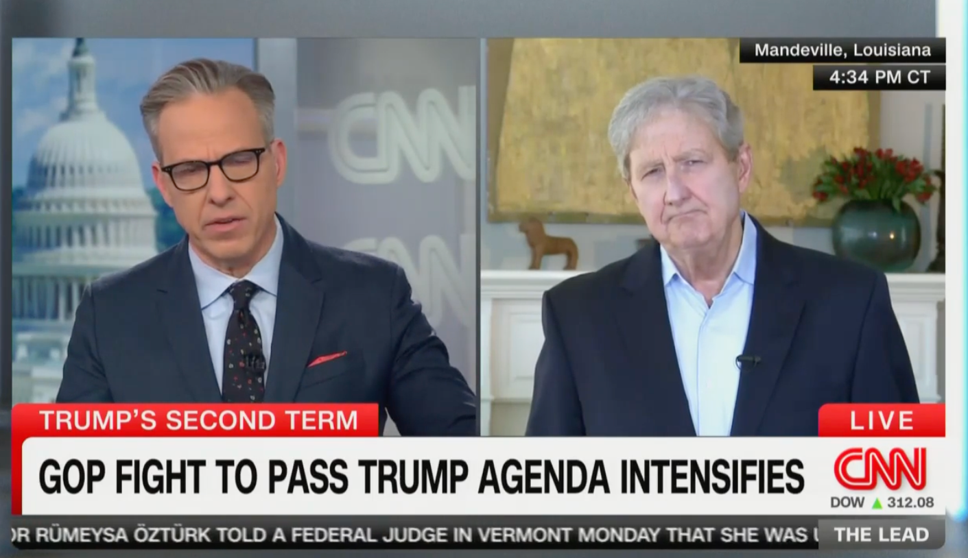 CNN anchor Jake Tapper interviews Louisiana Republican Senator John Kennedy on Monday April 14 2025