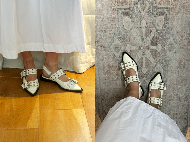 Ganni off-white feminine buckle ballerinas 