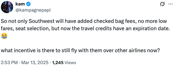 Southwest customer criticizes company's policy changes