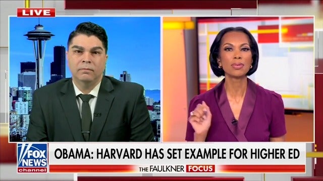 Fox News anchor Harris Faulkner says she is "just asking the question" if former President Barack Obama is "antisemitic" after he defended Harvard against the Trump administration.