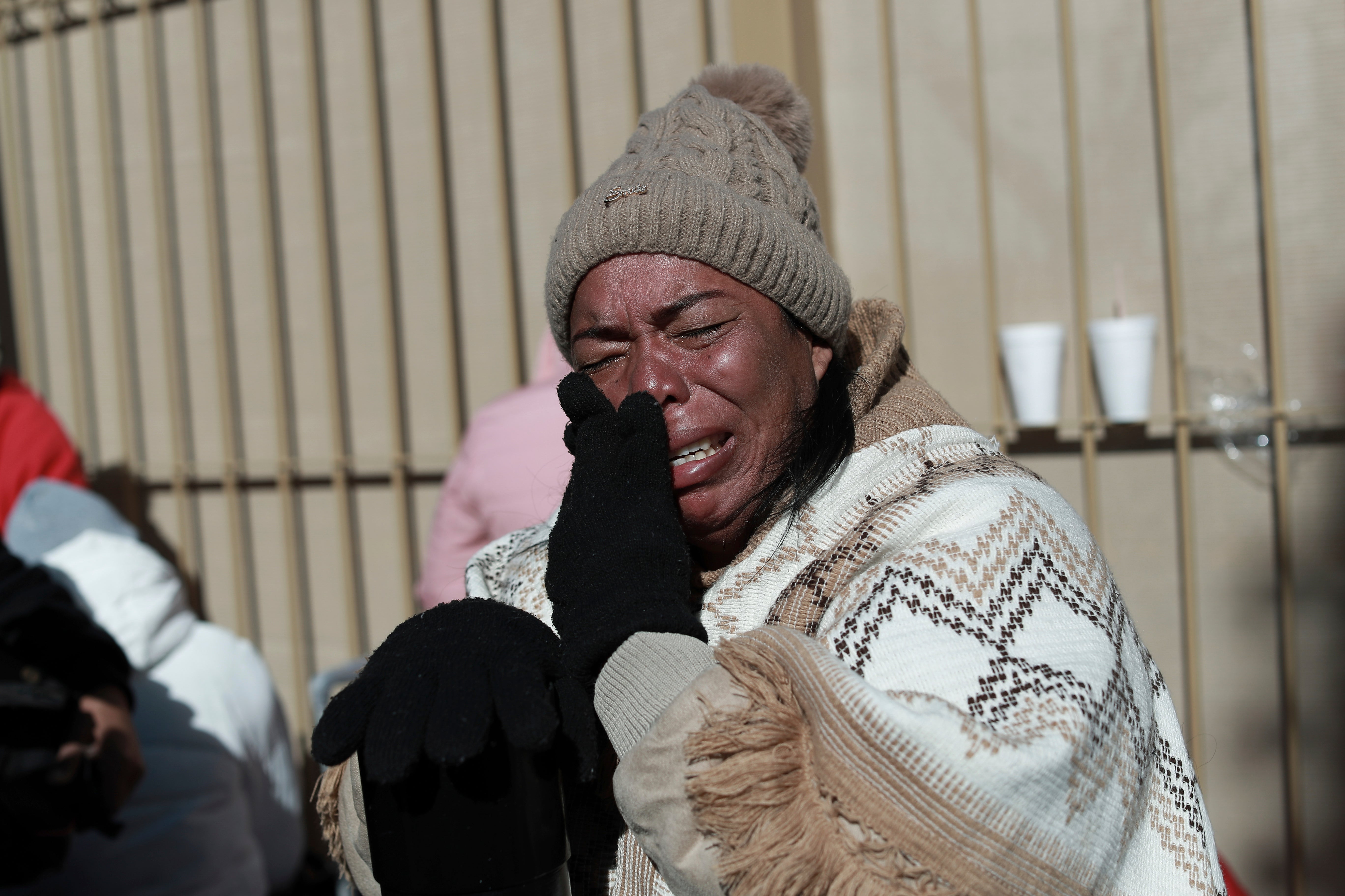 Colombian migrant Margelis Tinoco cries after her CBP One appointment was canceled at the Paso del Norte international bridge in Ciudad Juarez, Mexico, on the border with the United States on Jan. 20, 2025, on the inauguration day of U.S. President Donald Trump. (AP Photo/Christian Chavez)