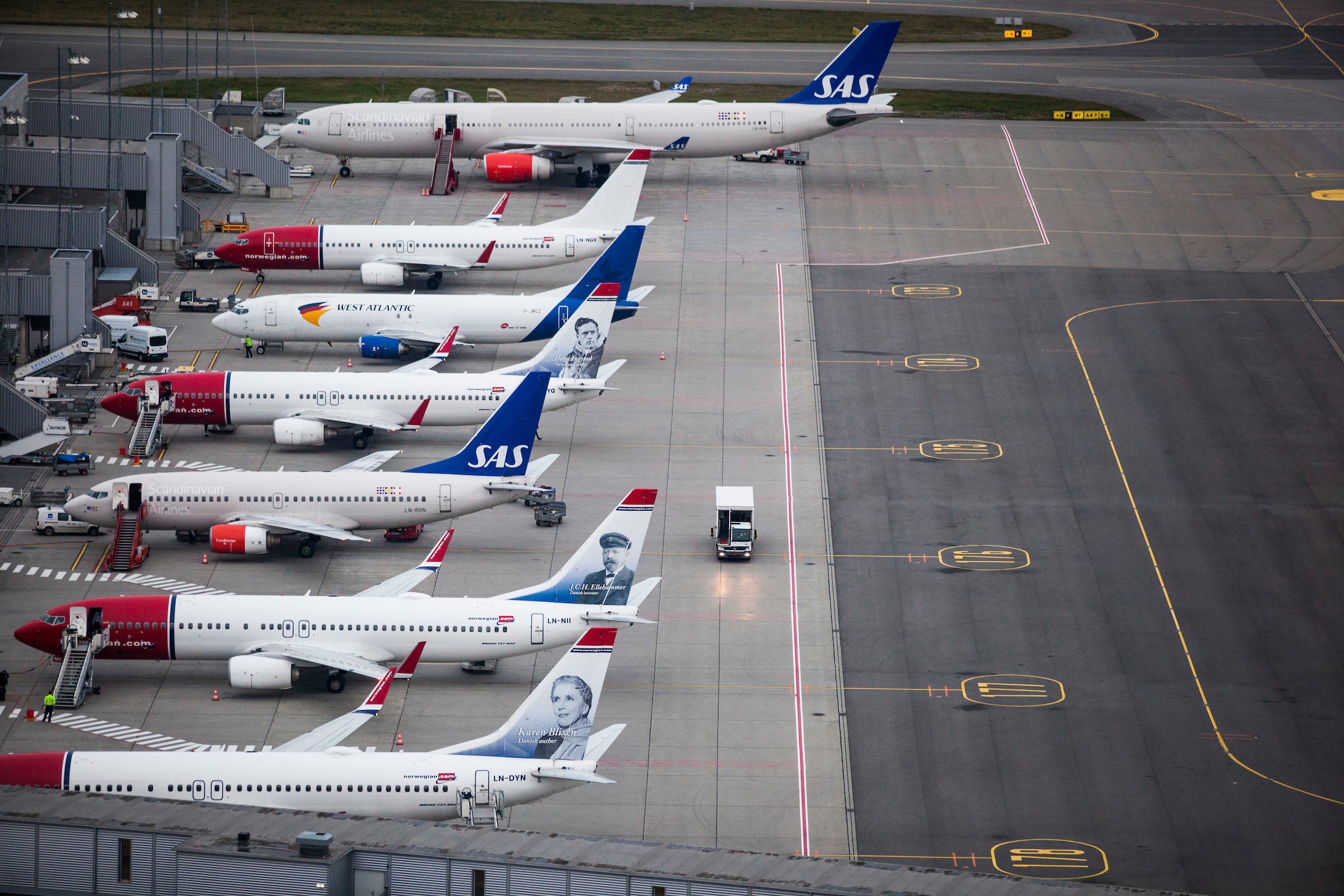 No go: Norwegian aircraft and an SAS jet at Oslo airport