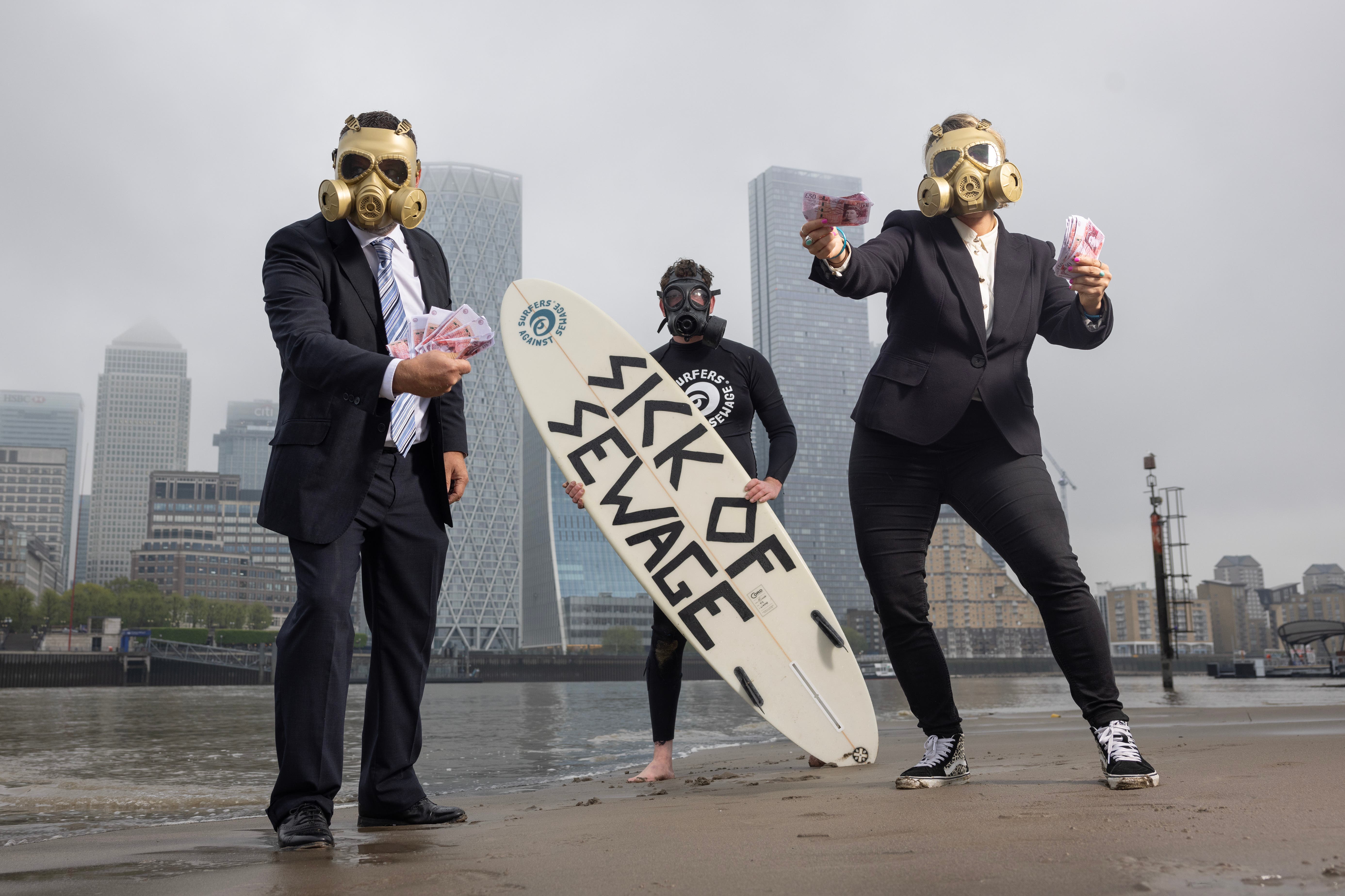 Campaigners from Surfers Against Sewage gather in London to release their annual Water Quality Report