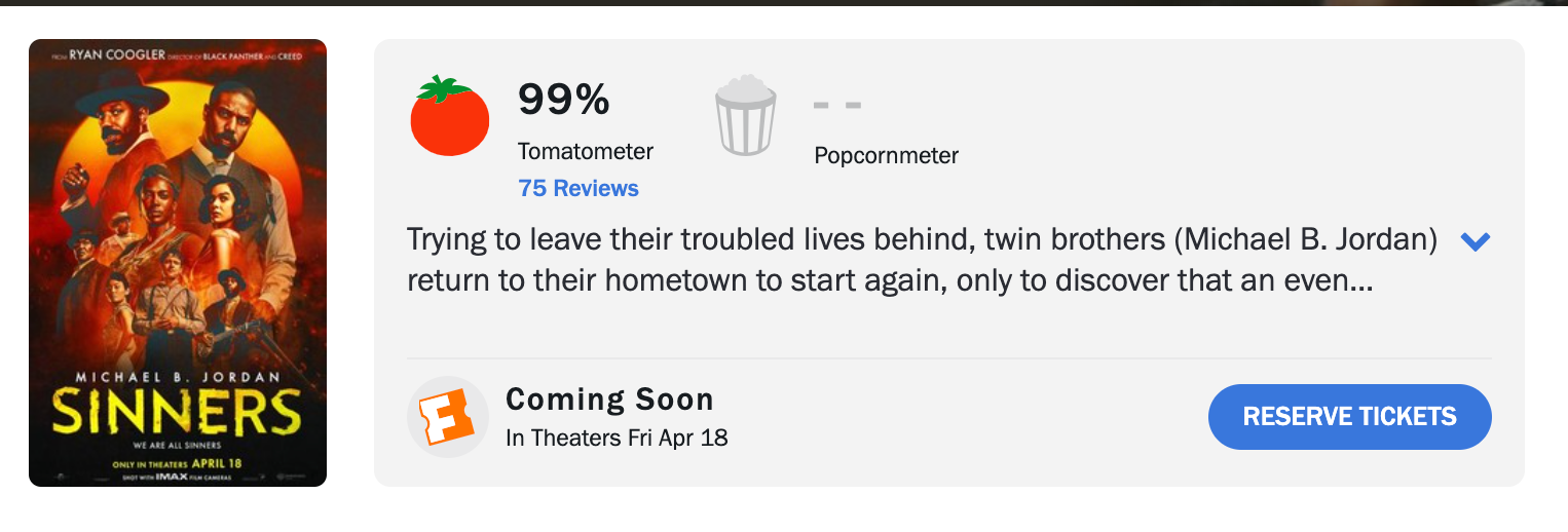 ‘Sinners’ has an impressive Rotten Tomatoes score