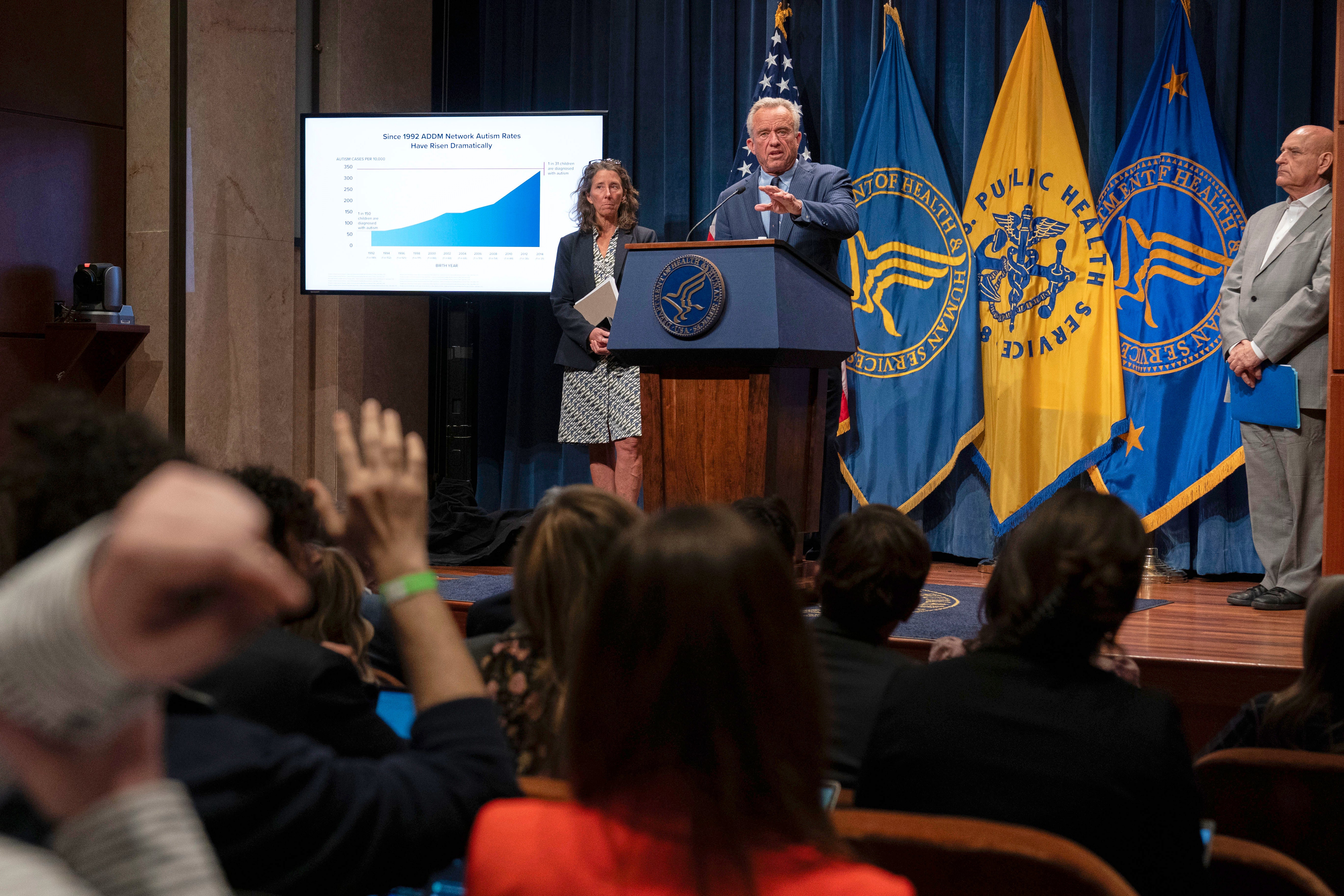 Health and Human Services Secretary Robert F. Kennedy Jr. speaks during a news conference on the Autism report by the CDC at the Hubert Humphrey Building Auditorium in Washington, Wednesday, April 16, 2025