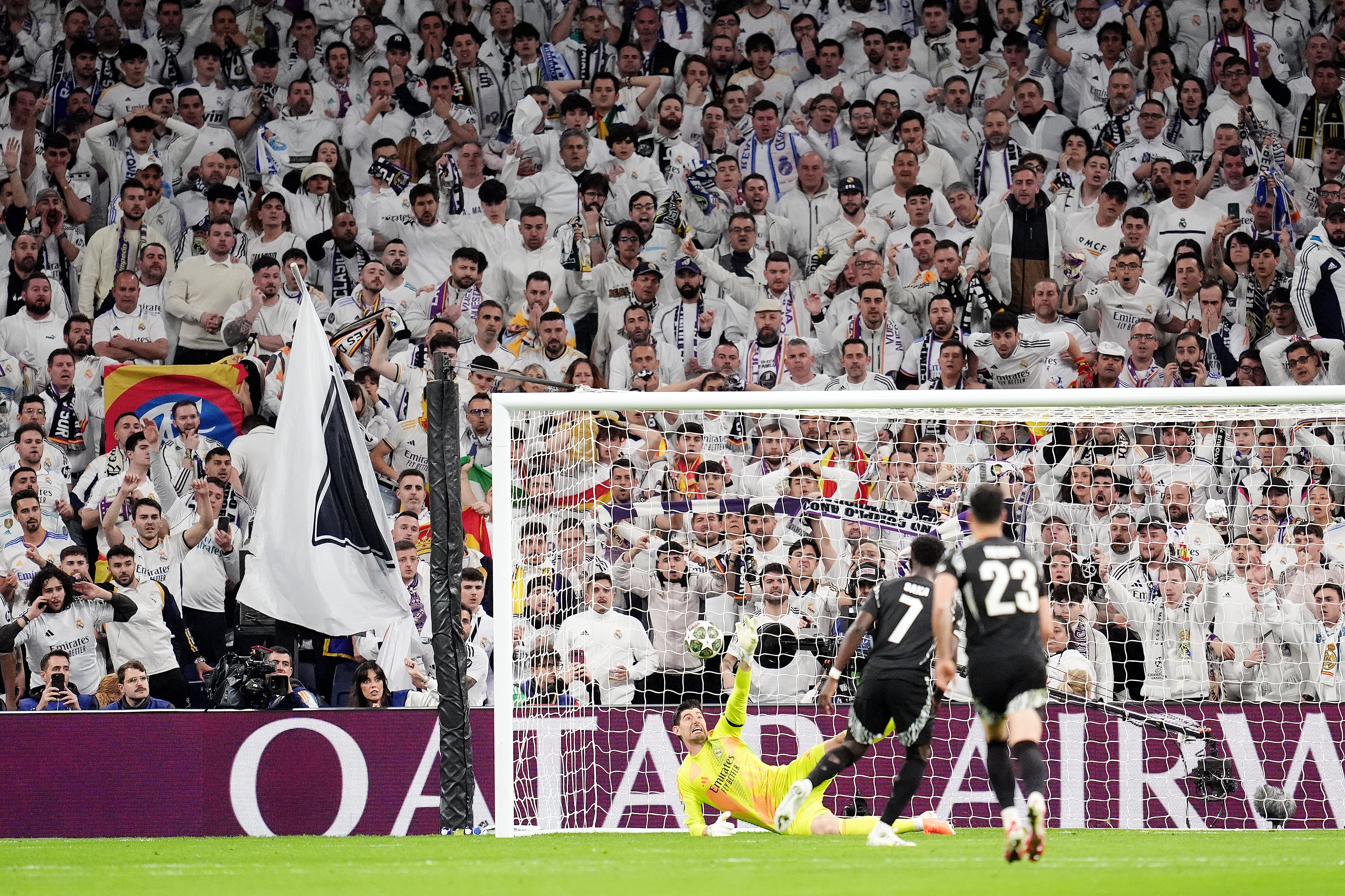 Thibaut Courtois saved Bukayo Saka’s penalty (Adam Davy/PA)